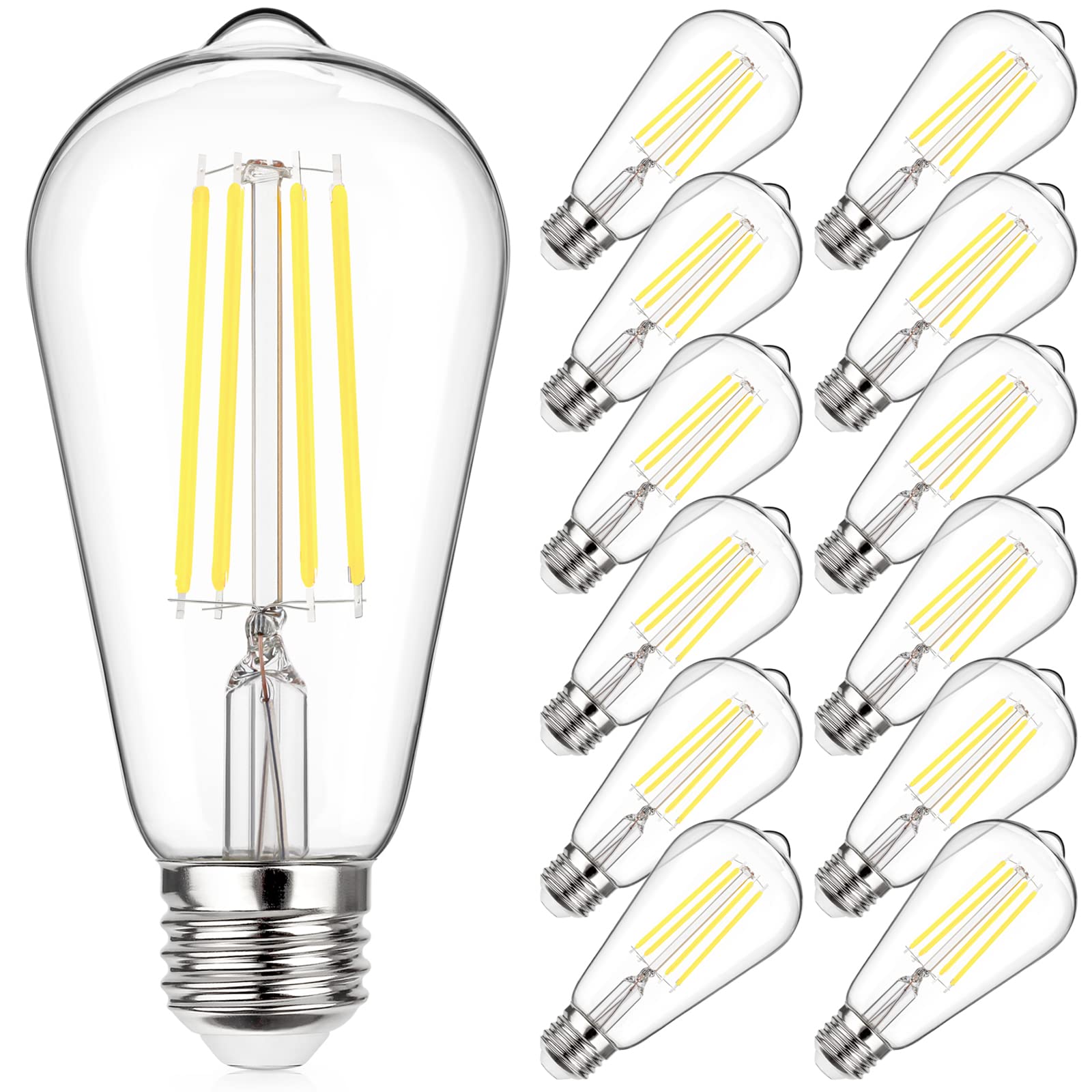 Maxvolador Vintage Led Edison Bulb 60W Equivalent 800Lm, 6W St58 Led Filament Light Bulb, Daylight White 5000K, E26 Base, Non-Di