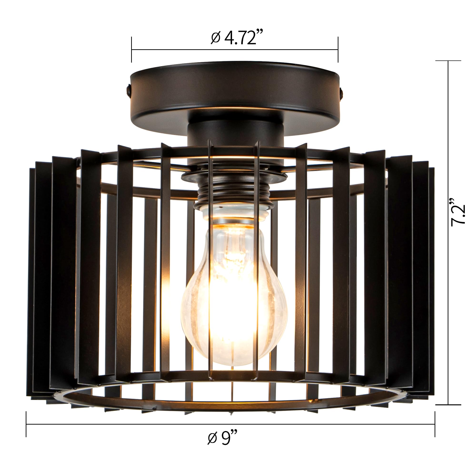 Zlepmlla Ceiling Light Fixture Industrial Black Iron Cage Flush Mount Ceiling Light, 9 - Inch Diameter, Hallway Light Fixtures M