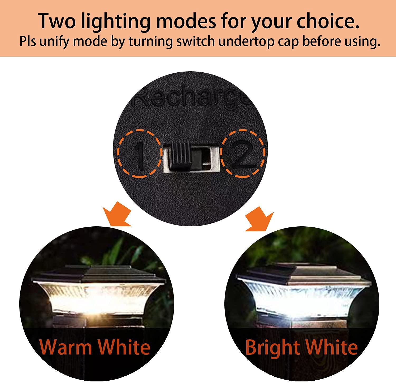 HUYIENO Solar Post Cap Lights - 2PK LED Outdoor Lighting, Warm White/Bright White, Brushed Copper, for 4x4 Wooden Posts