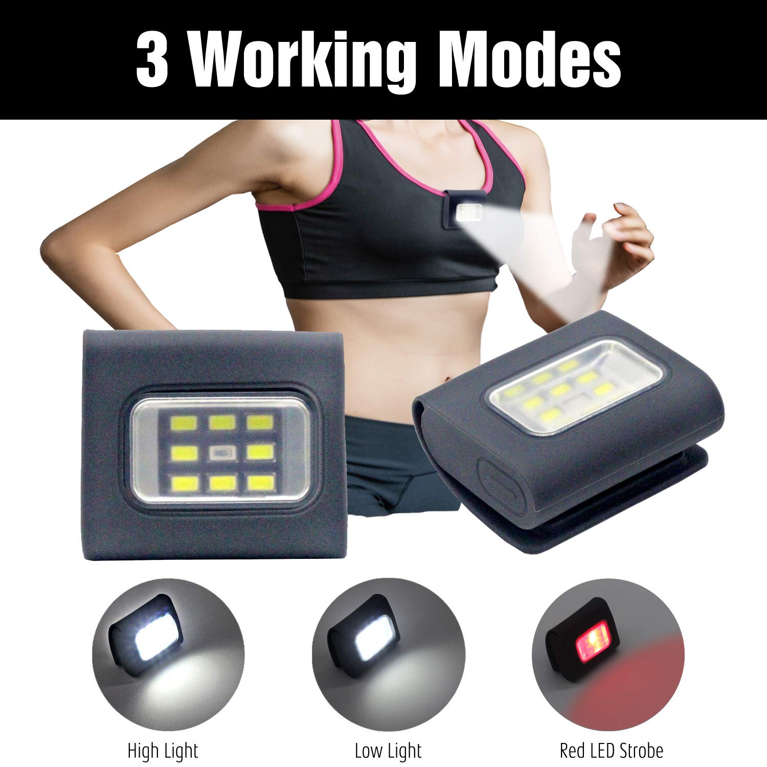 HOKOILN LED Running Lights - 2Pack Rechargeable for Outdoor Adventure, Camping, Hiking, Jogging - Black1, Model: ?