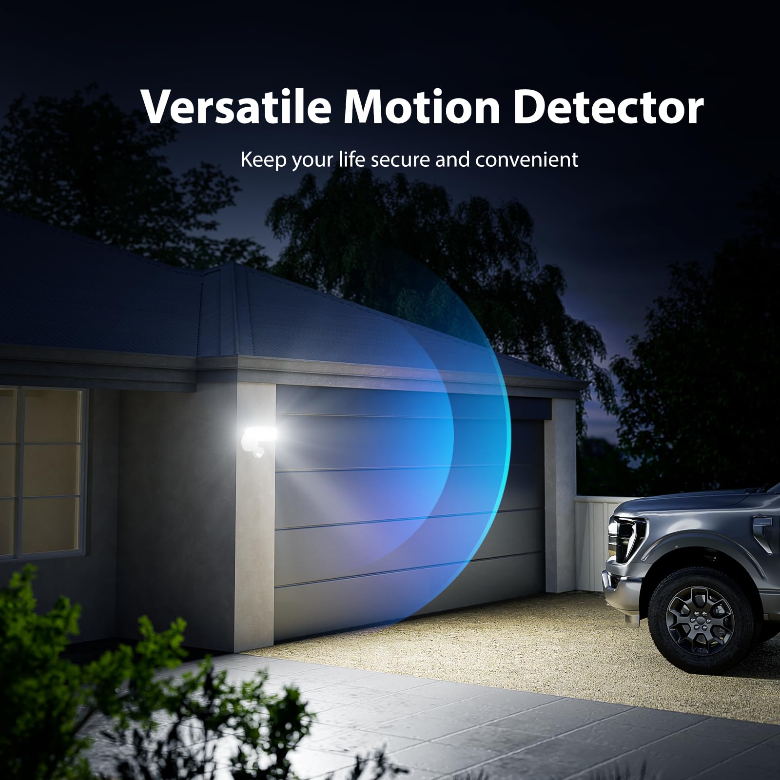 Onforu 65W LED Motion Sensor Outdoor Lights, 3 Adjustable Heads, 6500LM, IP65 Waterproof, White, Model BDB65G-3