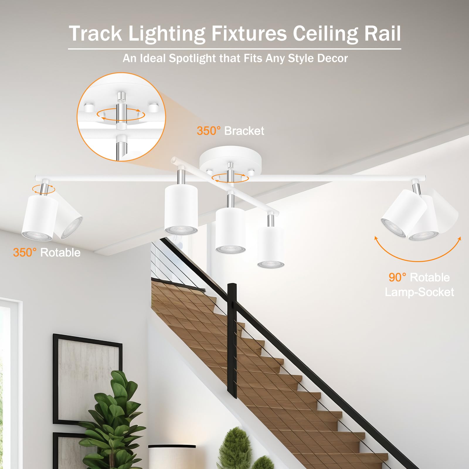 White Track Lighting Kitchen, 5 Way Modern Flexible Spot Ceiling Kit, Industrial Led Lights For Room Hallway Bedroom(Gu10 Socket