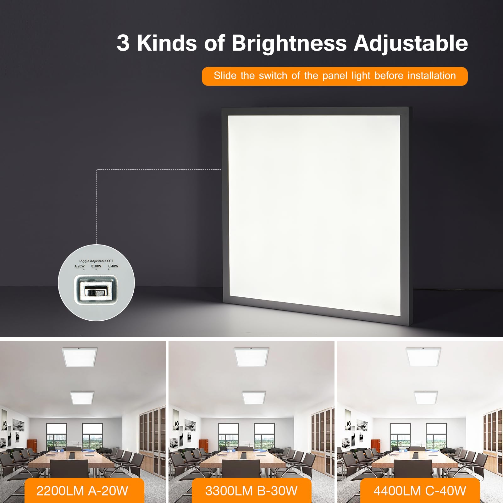 Mcacggo 12-Pack 2X2 Led Flat Panel Light Surface Mount, 0-10V Dimmable, 40W-30W-20W & 3000K-4000K-5000K Selectable,100-277V, Etl