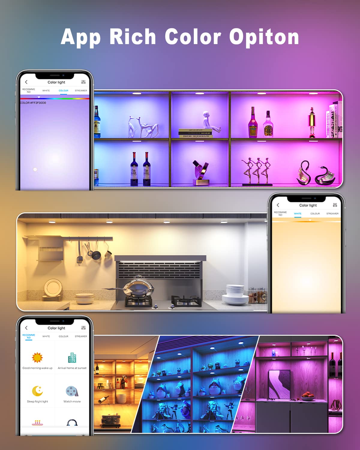 MYPLUS Smart Under Cabinet Puck Lights, WiFi Dimmable RGB, 4-Pack, Model CS501