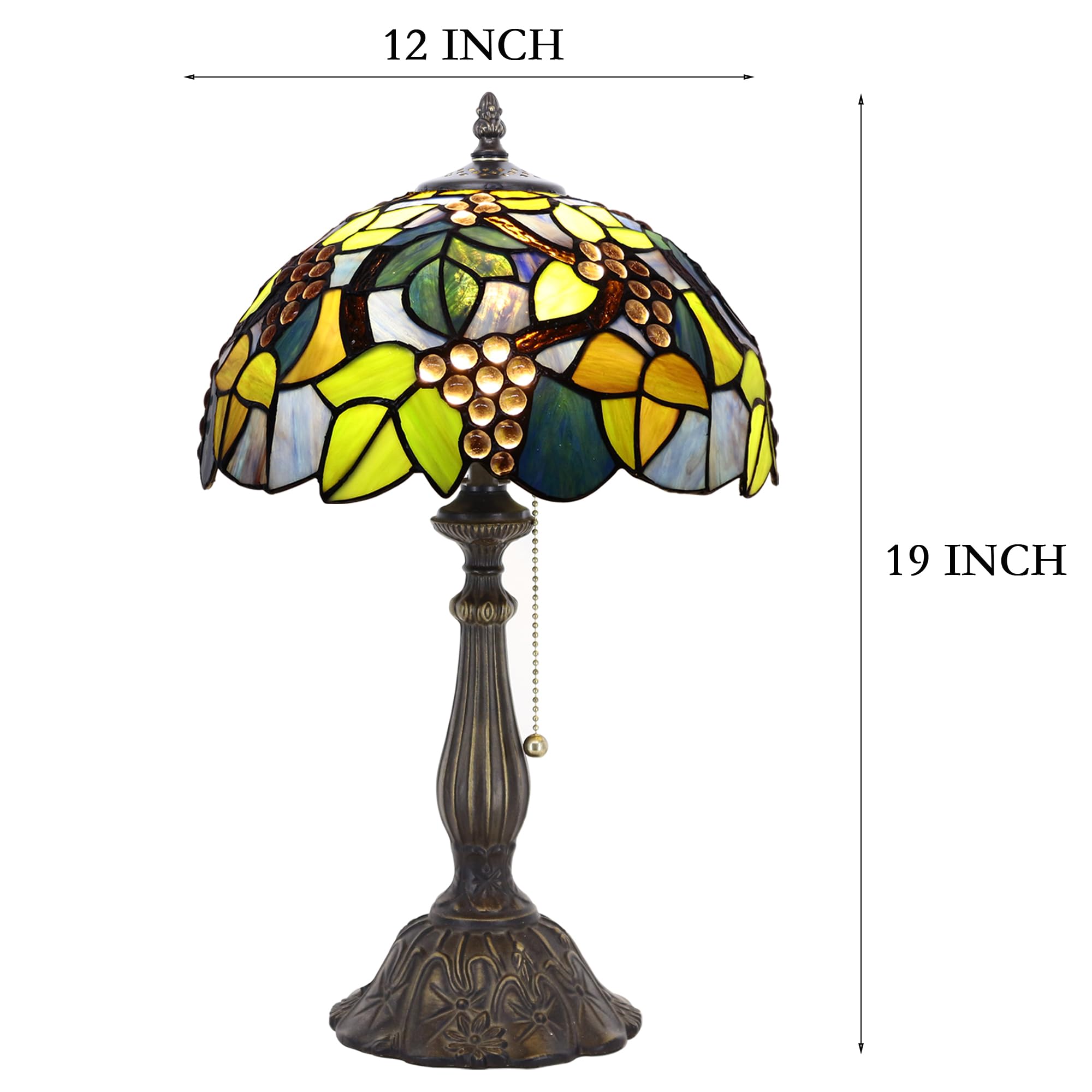 Zjart Tiffany Table Lamp Stained Glass Lamp 12X12X19 Inch Antique Reading Light (Amber Grape)