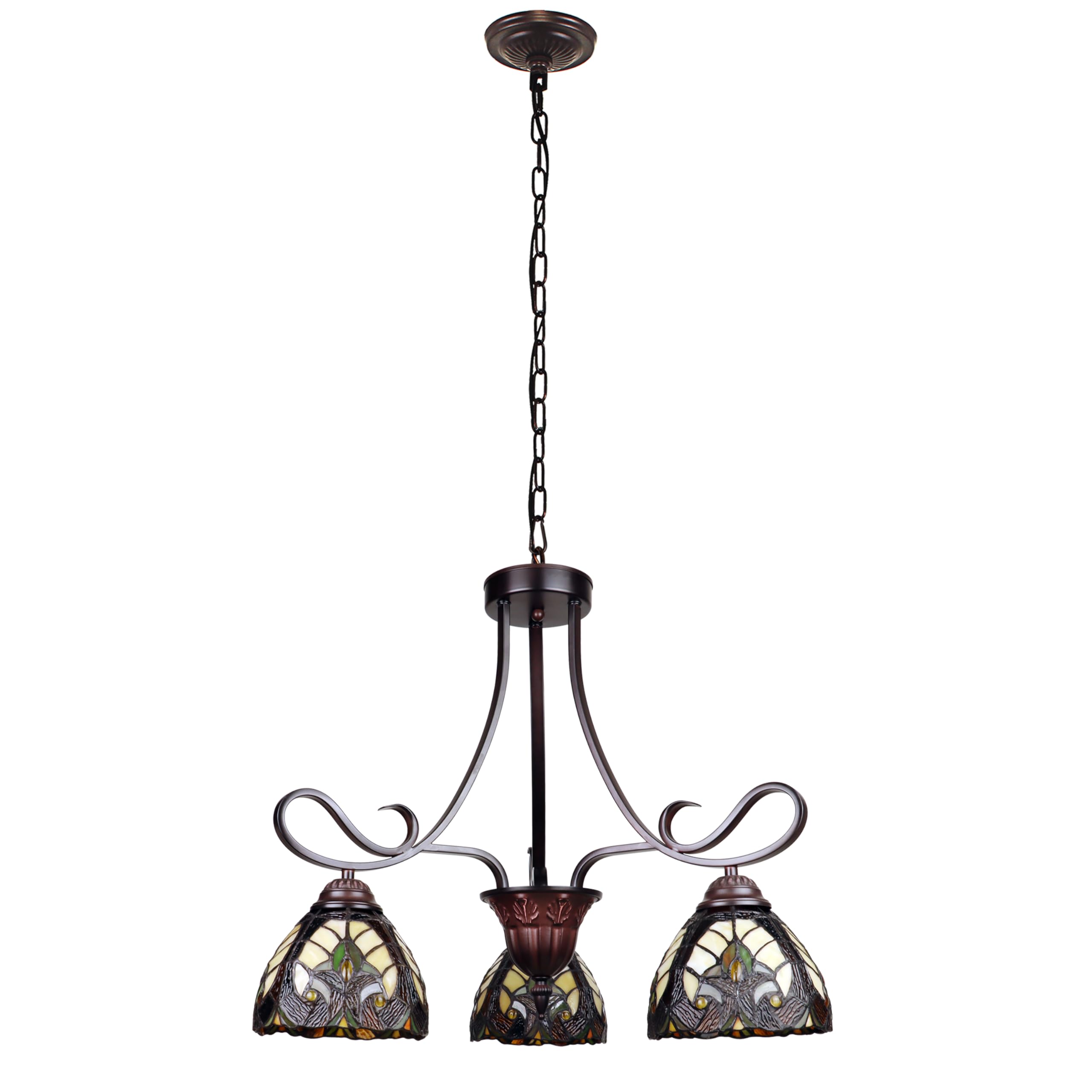 Chloe Lighting Mini Chandelier 3-Light Antique Dark Bronze 25in Wide Glass Multicolor Model CH18780VI25-DD3