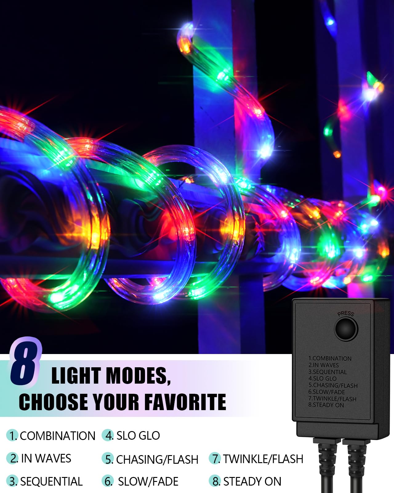 100Ft 1080 Led Rope Lights Christmas Outdoor Waterproof, Flexible Connectable Tube Lights With 8 Modes, String Lights Decorative Lighting For Garden Patio Tree Bedroom Xmas Decor (Multicolor)