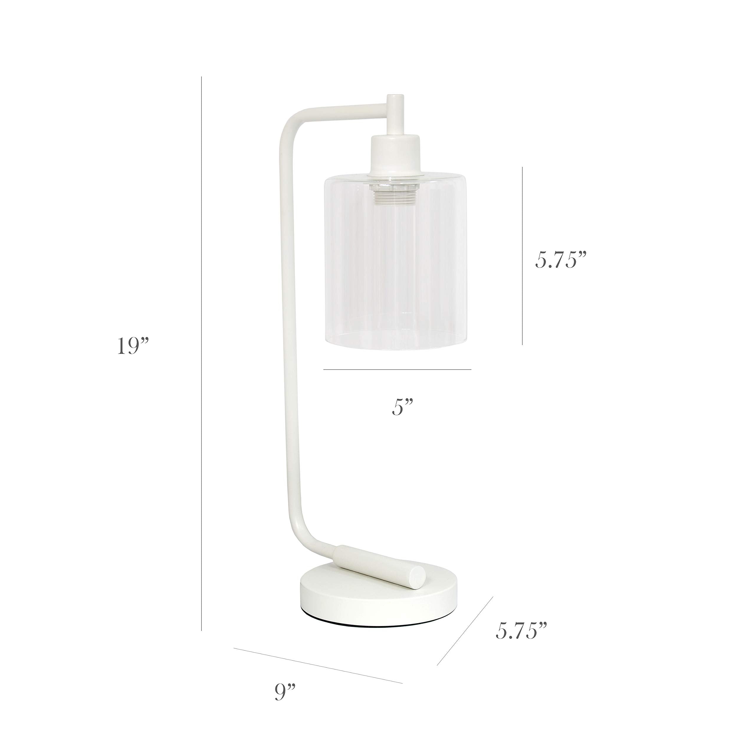 Simple Designs Bronson Industrial Iron Lantern Table Lamp, Glass Shade, White, Model LD1036-WHT, Regular Size