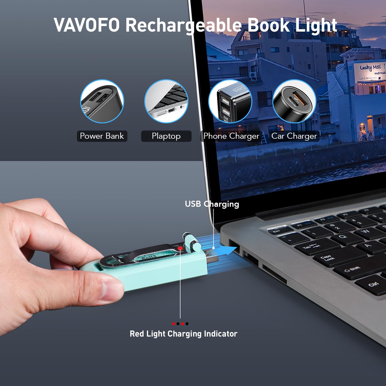Vavofo Usb Rechargeable Book Light, Blue Light Blocking, Amber Light Clip On Bookmark Shaped Reading Light, Eye Care 6 Leds Book Light For Bookworms Reading In Bed With 9 Lighting Modes (Powder Green)