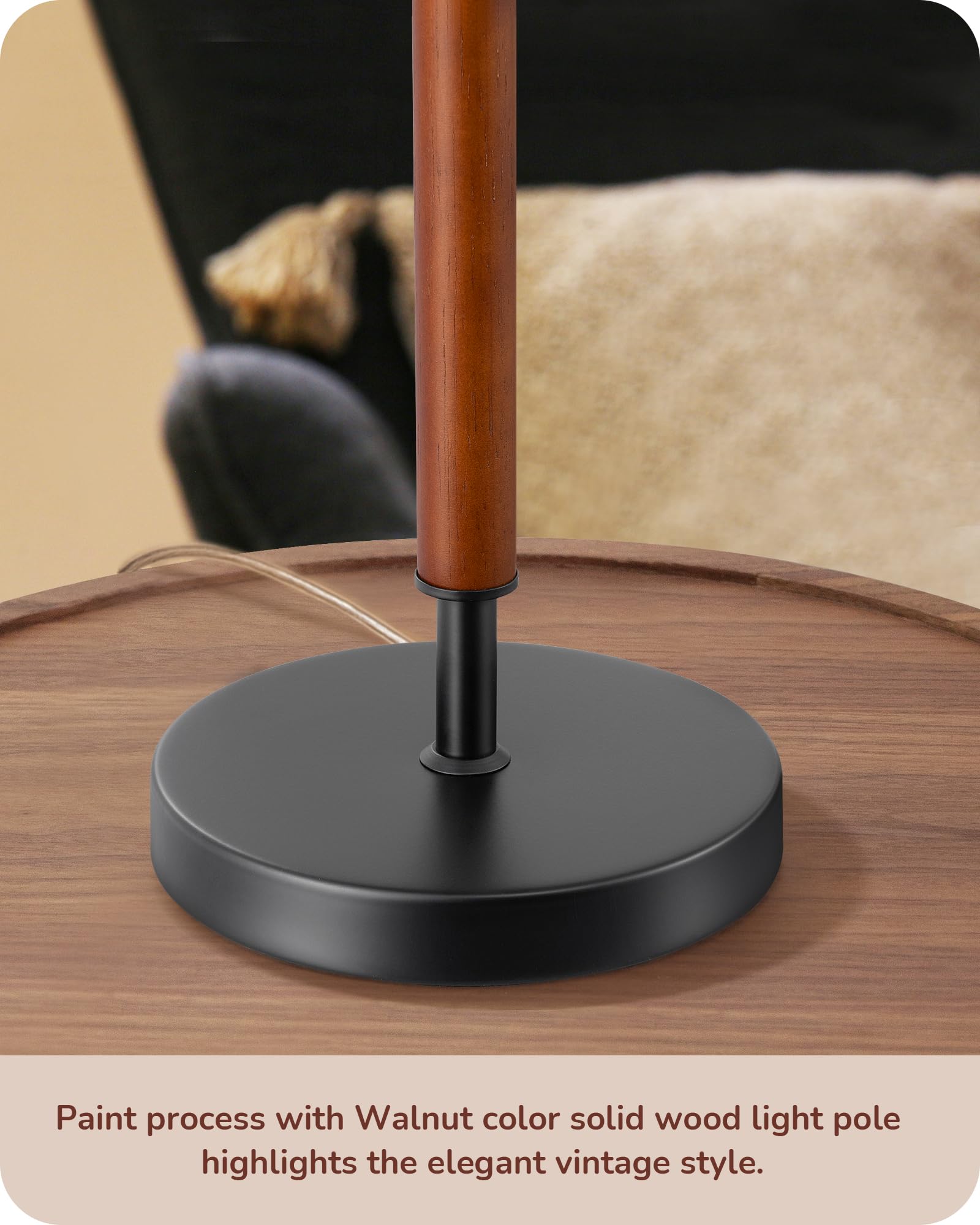 Edishine Mid Century Table Lamp Set Of 2, Pull Chain Switch Bedside Lamp, Linen Shade, Solid Wood Pole & Black Metal Base, Moder