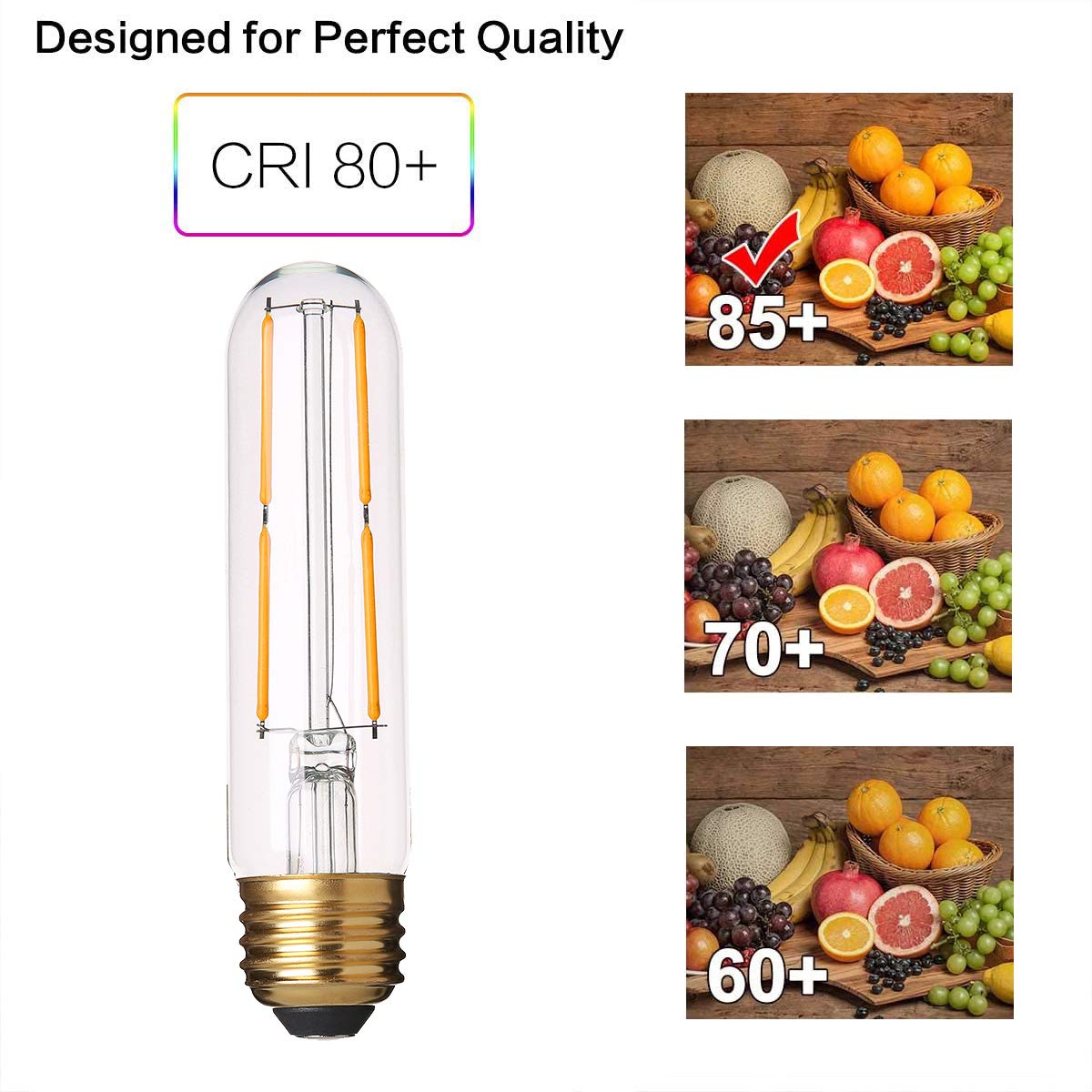 Yfxrlight Dimmable T10 Led Bulbs Warm White 2700K Led Tubular Edison Light Bulbs 4W Tube Vintage Led Bulbs 40 Watt Equivalent,E2