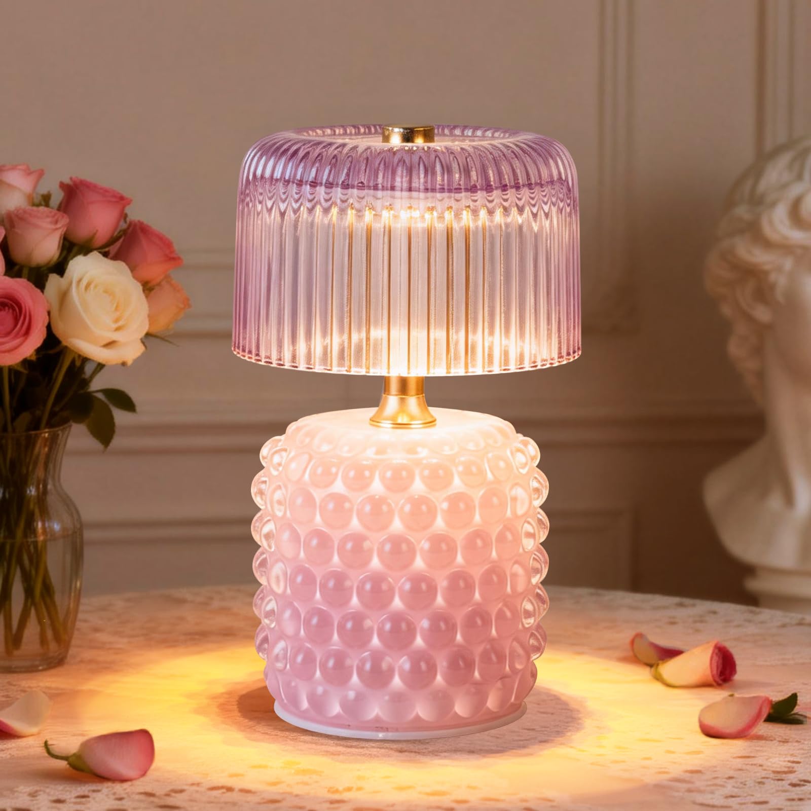 SisiHokai Small Battery Operated Lamp with Timer, Tiny Cordless Glass Table Lamp for Home Decor, Kitchen, Bathroom, Birthday Gif