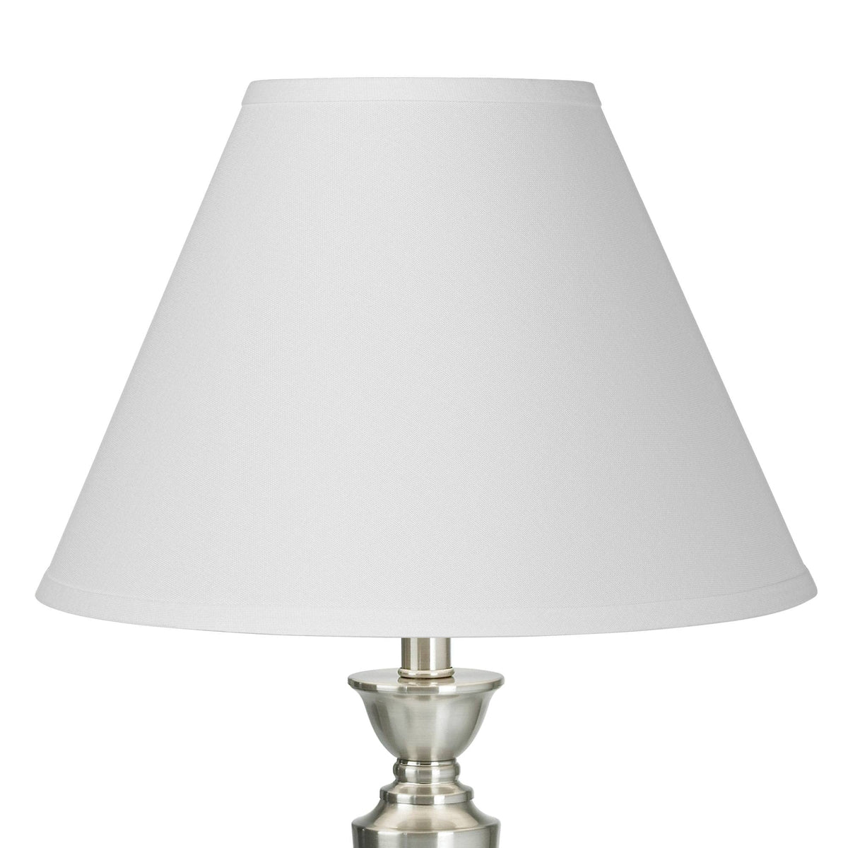 Bright Antique White Linen Medium Lamp Shade 6.5&quot; Top x 15&quot; Bottom x 10.75&quot; High x 11.75&quot; Slant (Spider) Replacement with Harp and Finial - Springcrest