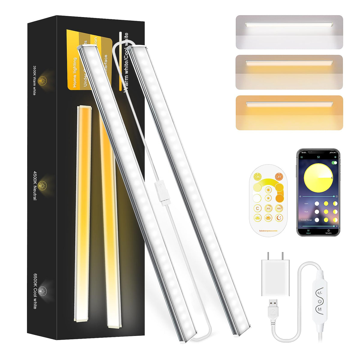 Daymeet Under Cabinet Lights, Bright Ultra Thin 12 Inch LED Cabinet Lighting Under Cabinet Light for Kitchen, 3 Color with Remot