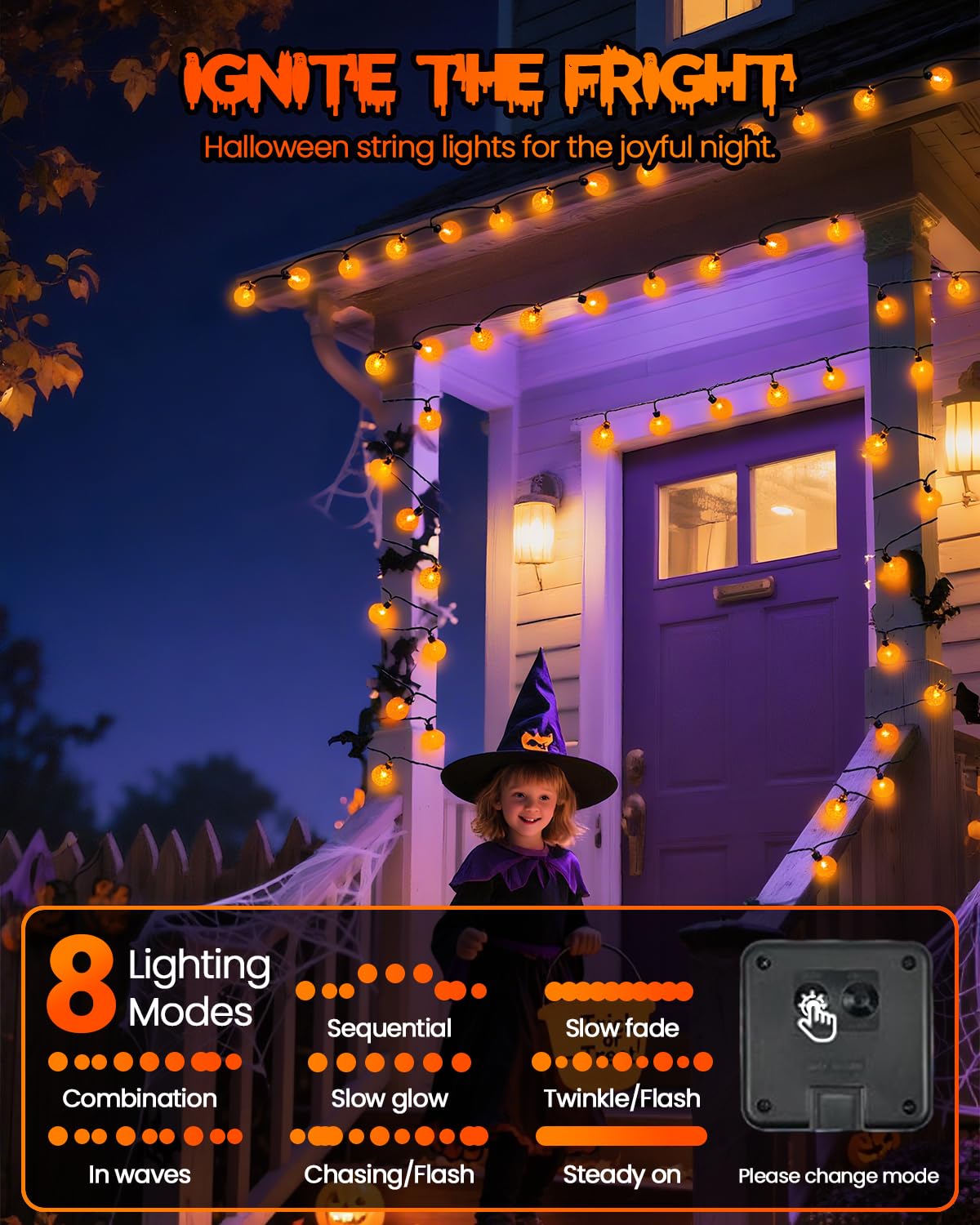 LORRYTE Solar Christmas Lights 100 LED 64FT Waterproof Orange 2-Pack Model SSLGW