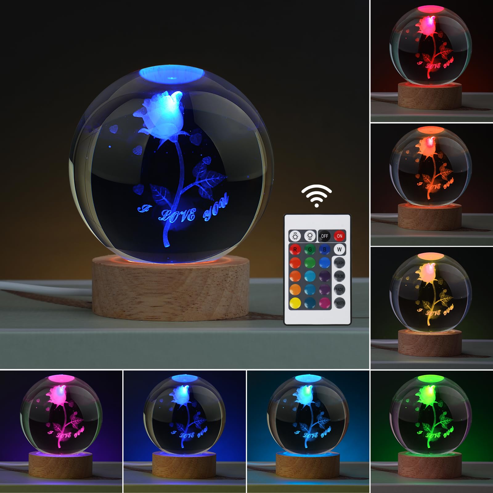 Janarary Rose Lamp Cute Gifts For Women, Large 3D Rose Night Light, Crystal Light Up Rose Lamp 16 Color Changing With Remote Con