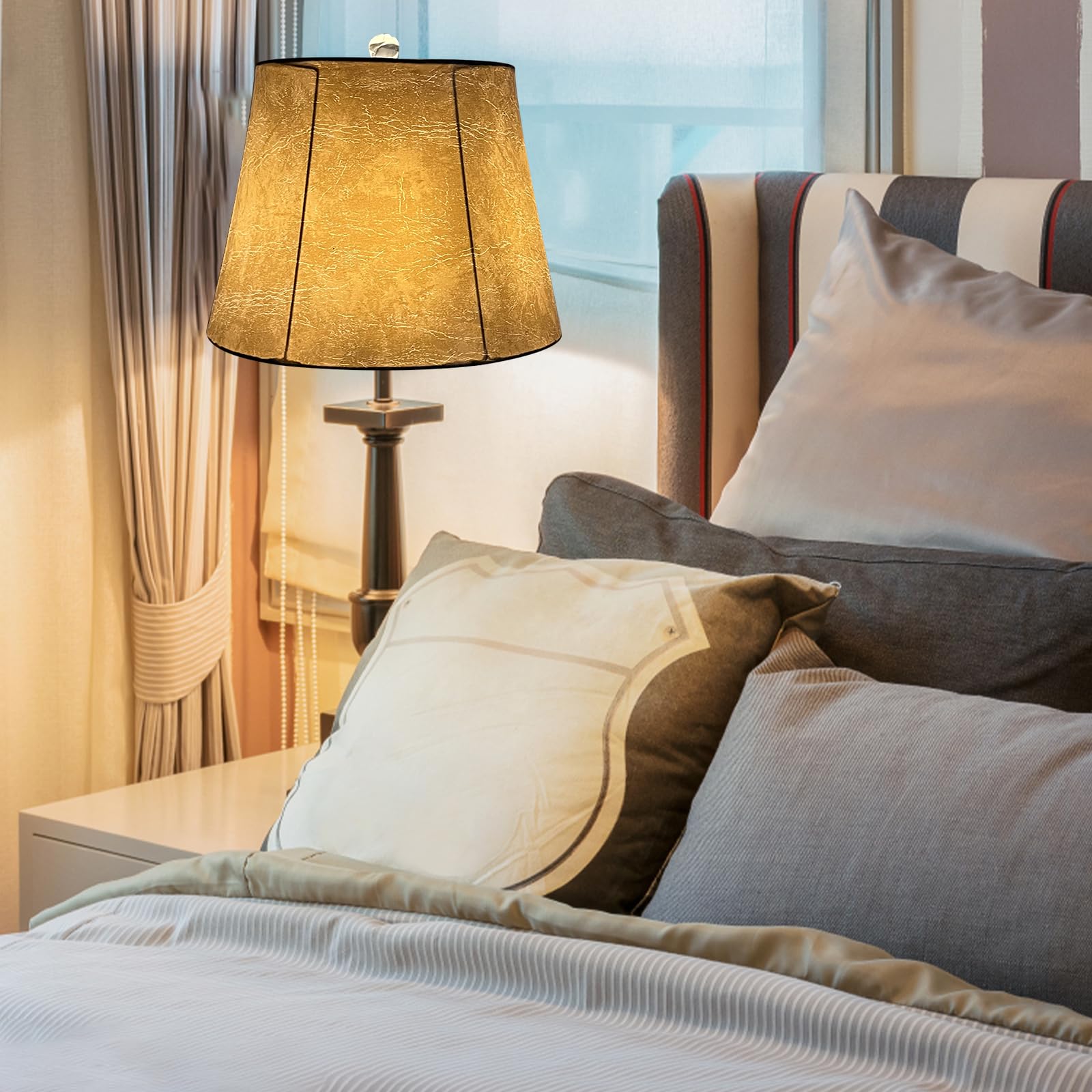 Tootoo Star Drum Lampshades Set Of 2, Leather, 10X14X10, Hand Crafted For Table & Floor Lamps, Model Sx-0206Ss