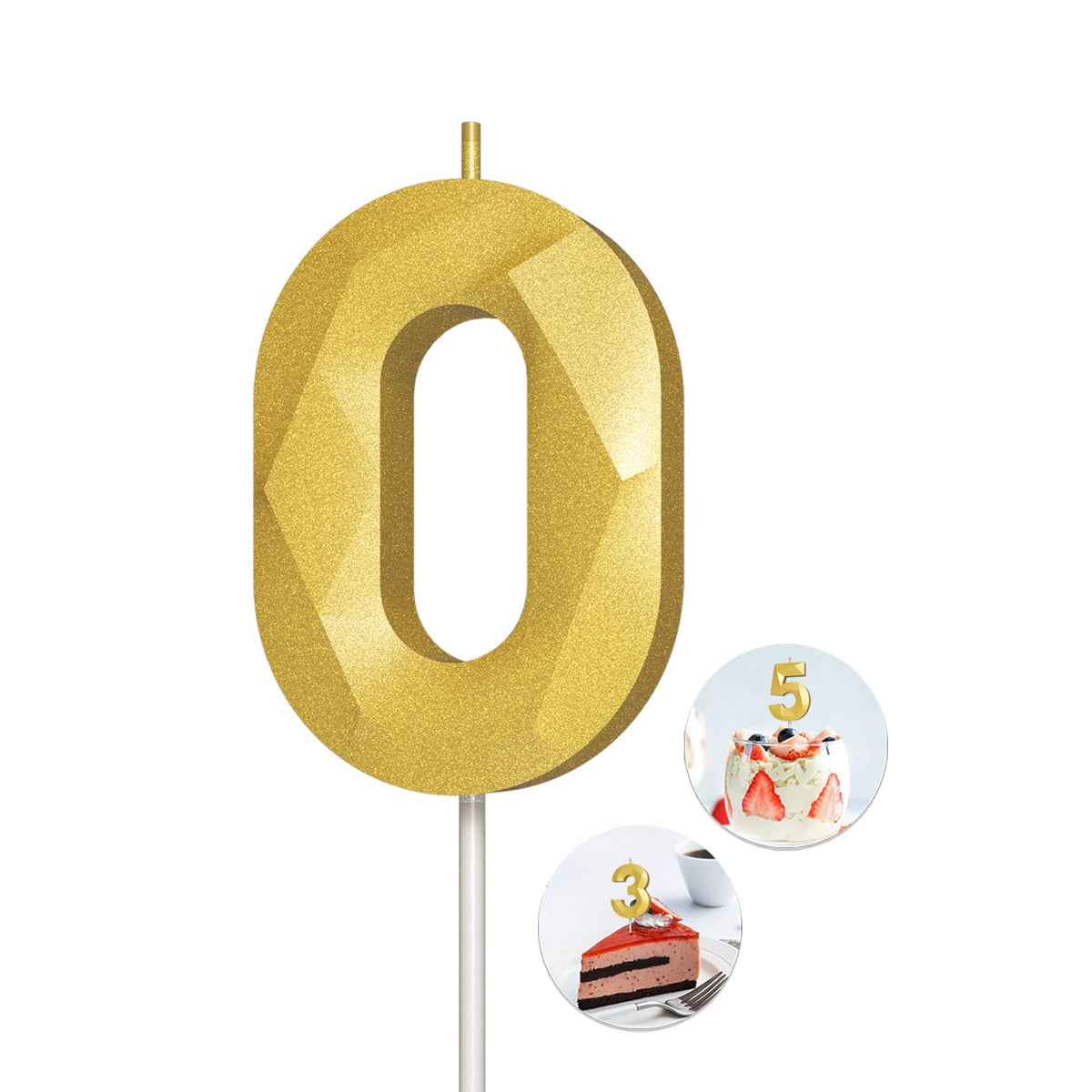 Number Birthday Candles(0 Candle Gold) 3D Diamond Shape Number Happy Birthday Cake Candles For Birthday Party Wedding Decoration