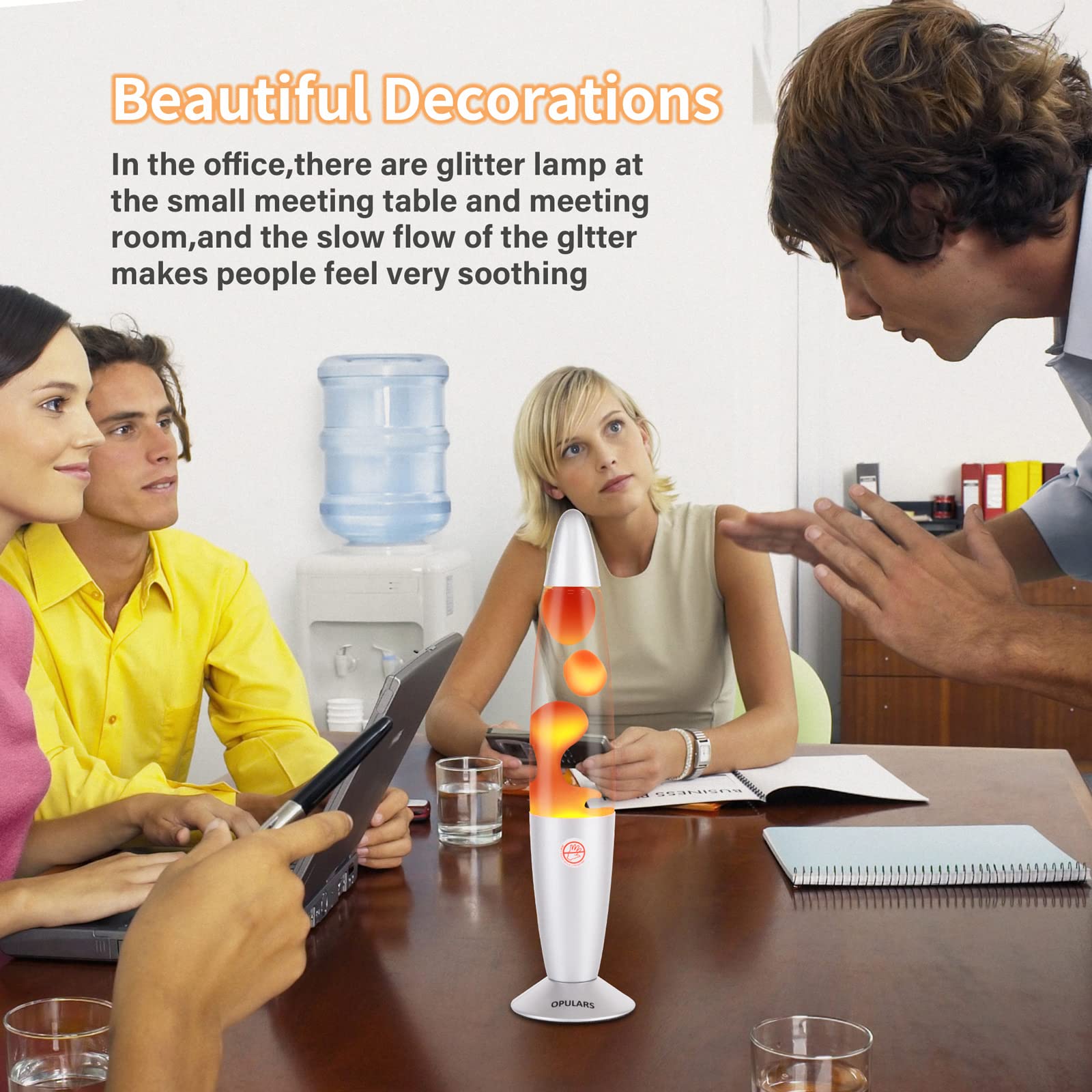 OPULARS Liquid Motion Lamp Magma Lamps for Adults and Kids, 13.5-inch Silver Base Lamp Colormax Volcanic with Orange Wax in Clea