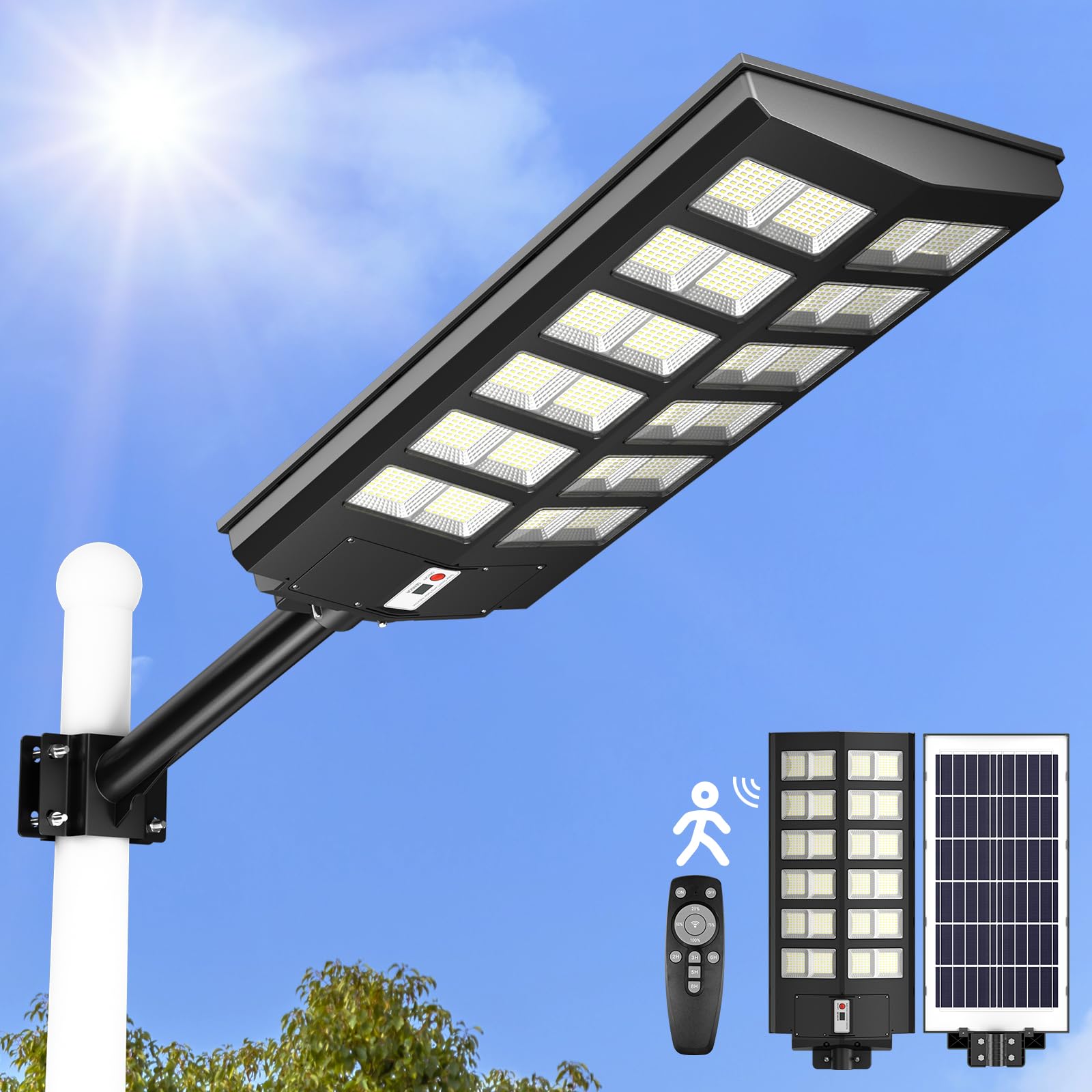 SZPOWER 1600W Solar Street Lights - 160,000LM Outdoor Lights, Waterproof IP66 for Driveway, Parking Lot, Garden, Yard, Backyard
