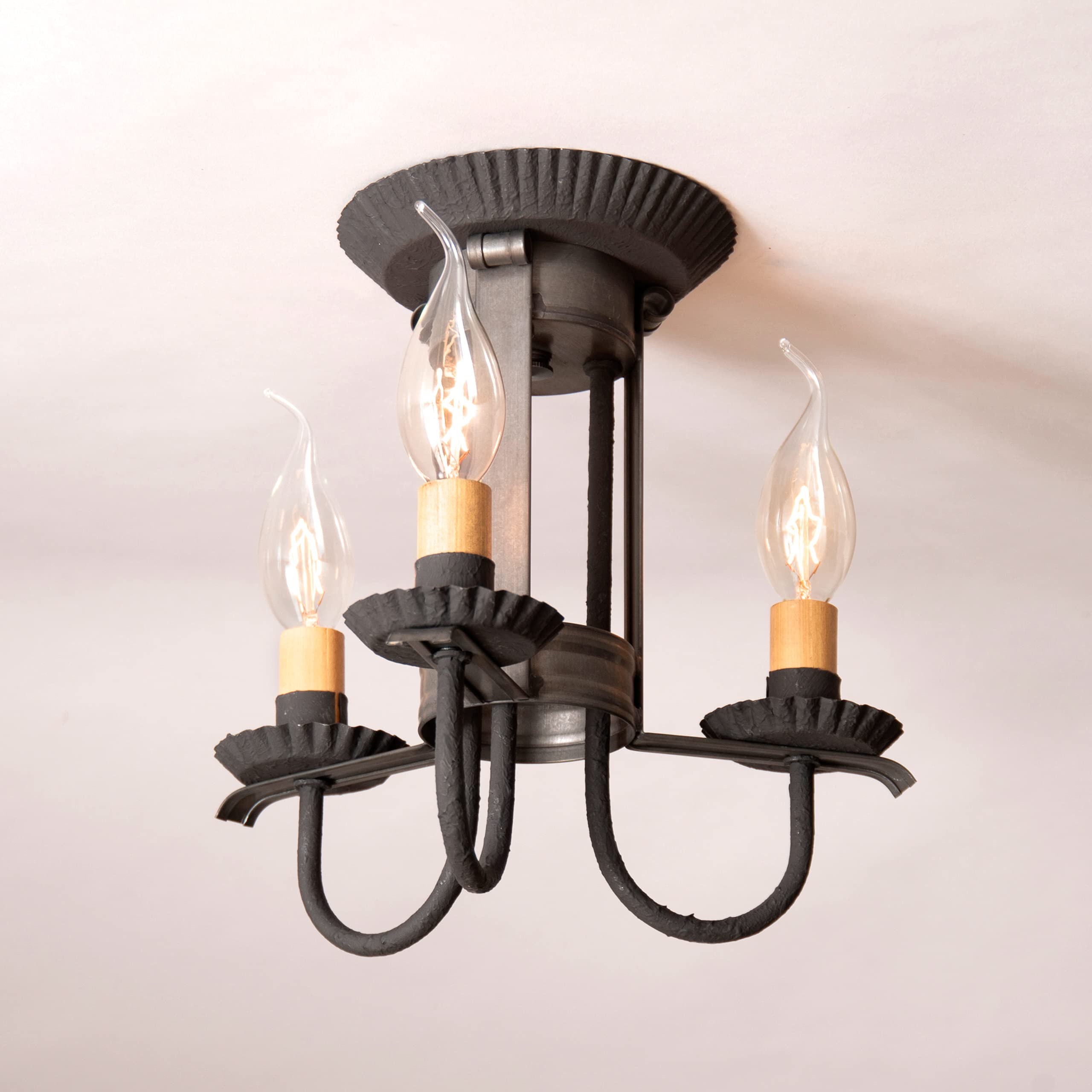 Irvin's Tinware 941KB 3-Light Amherst Semi-Flush Mount Ceiling Light, Kettle Black, Metal, 10 x 9.25 x 9.25 Inch