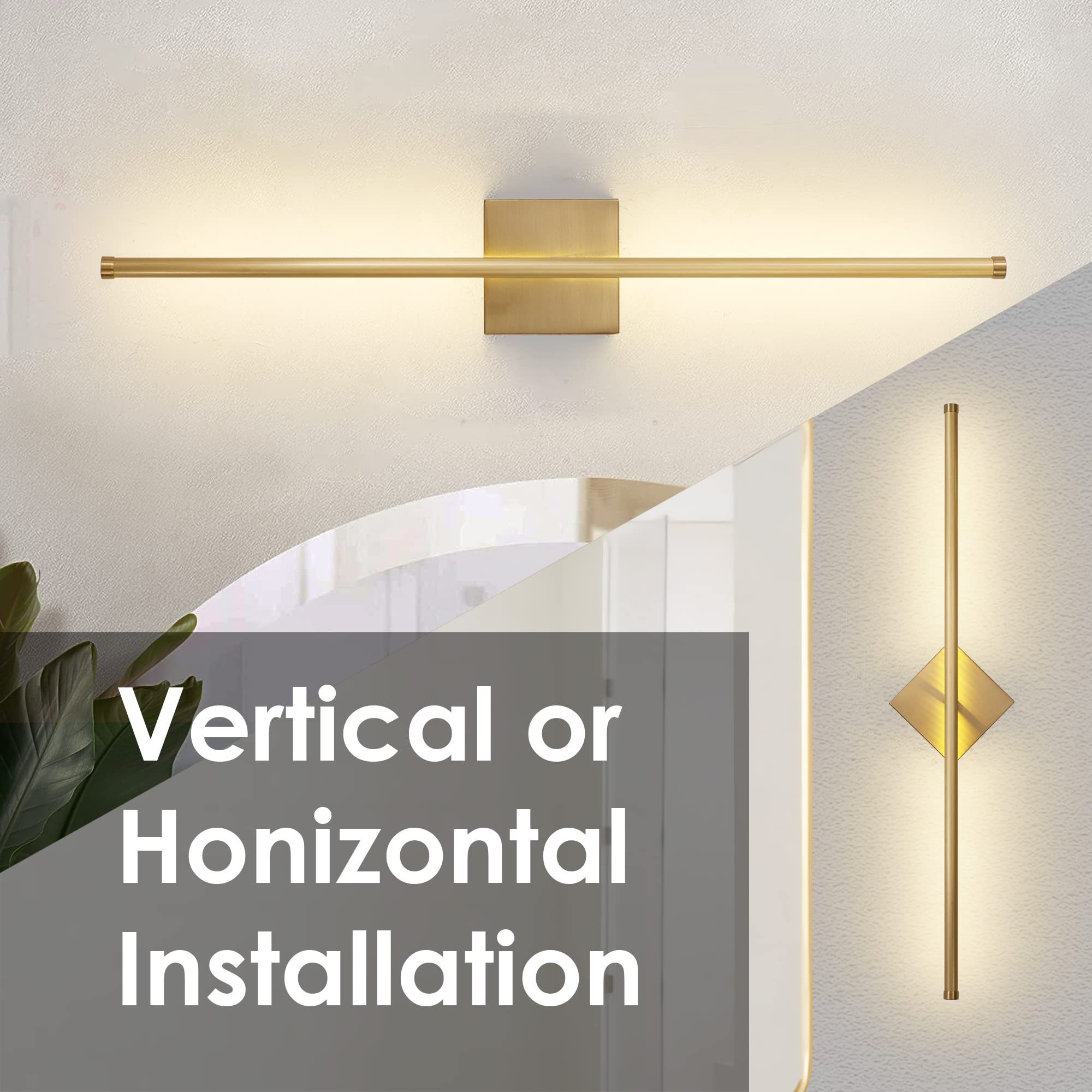 KARTOOSH Modern Dimmable Wall Sconces Set of 2, 27.8" Brushed Brass, 350° Rotate LED Light Fixtures for Bathroom & Living Room