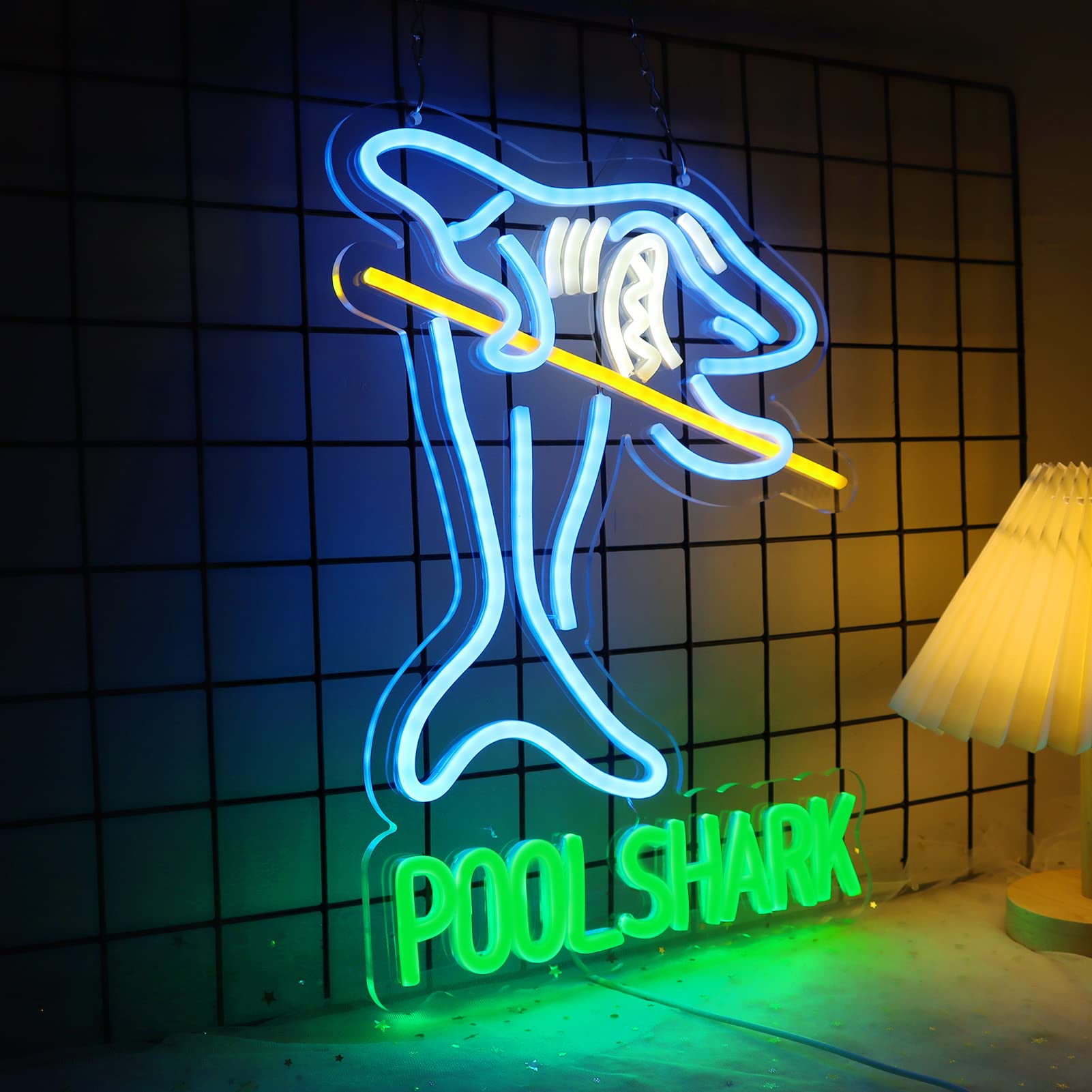 Vinray Pool Shark Billiards Neon Sign For Game Room,Billiards Hall,Garage Sign For Wall Decor,Azure And Green Color Neon Bar Light,Pub,Club Decoration,5V Usb Power Supply.