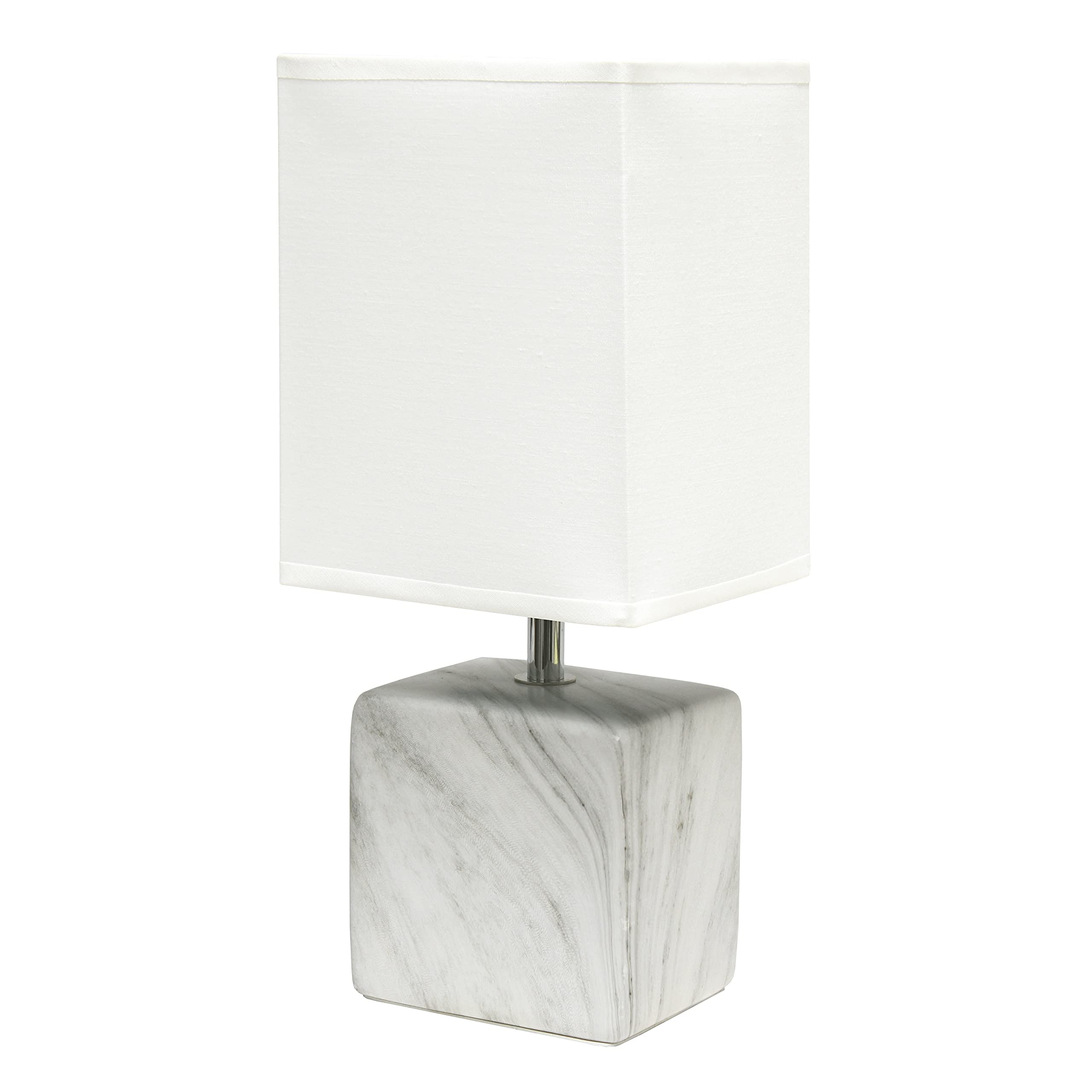 Simple Designs Lt2071-Wow White Gray Petite Marbled Ceramic Bedside Mini Table Lamp With White Fabric Shade