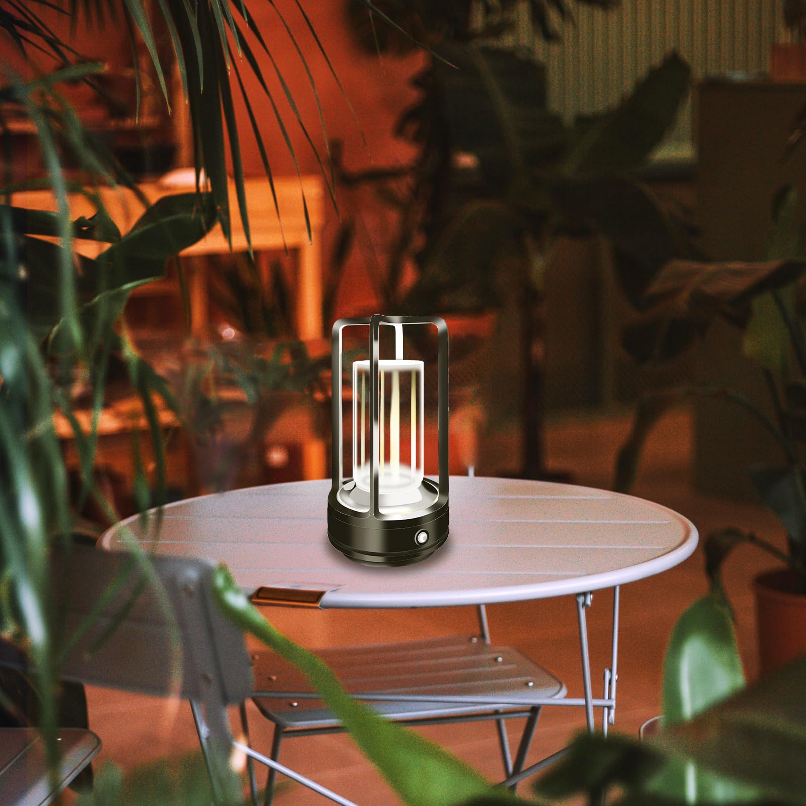 LAYSHINEEN Portable Metal Table Lamp, 4000 mAh Outdoor Table Lights Rechargeable, 3 Color Stepless Dimmable Battery Operated Lam