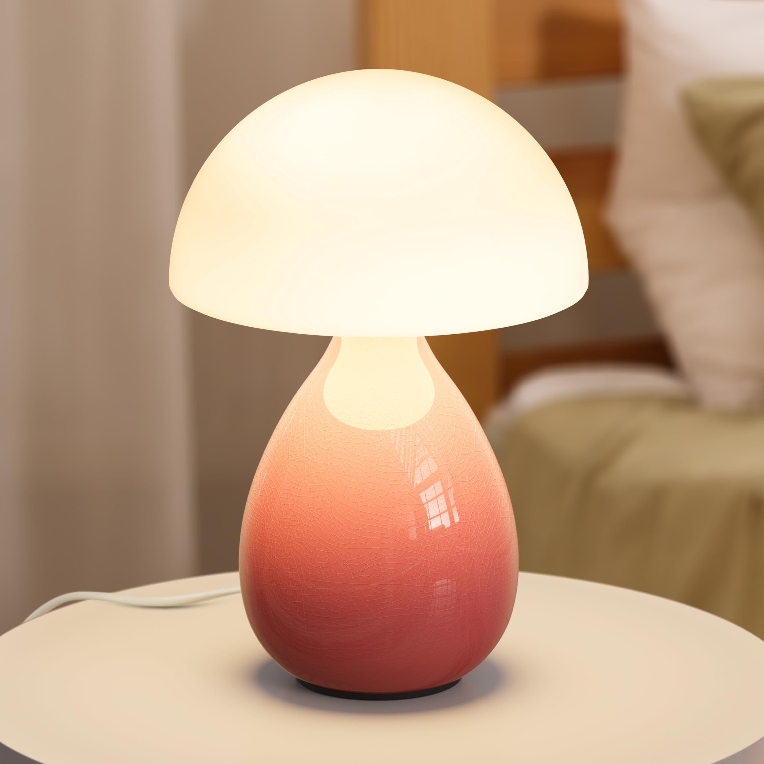 Vanbolon Mushroom Lamp Table Light  Mini Modern Lamp Bedside Small Table Nightstand Led  Small Light Dimmable For Bedroom  Living Room  Ceramic Base Glass Led Home Decor For Woman Children Gift
