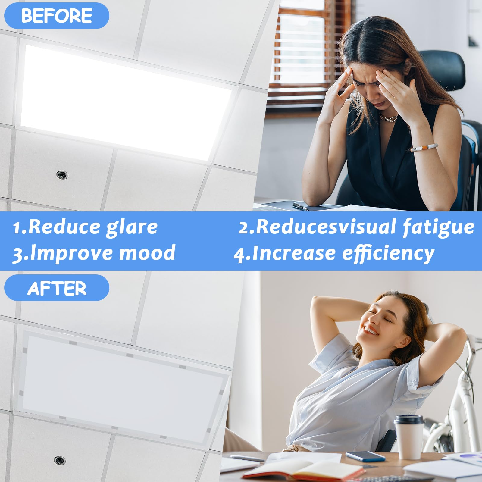 Wiooffen Fluorescent Light Covers 2 Pcs Magnetic Filter 4x2 Feet Gray Polyester Model YM0784 for Classroom Office Home