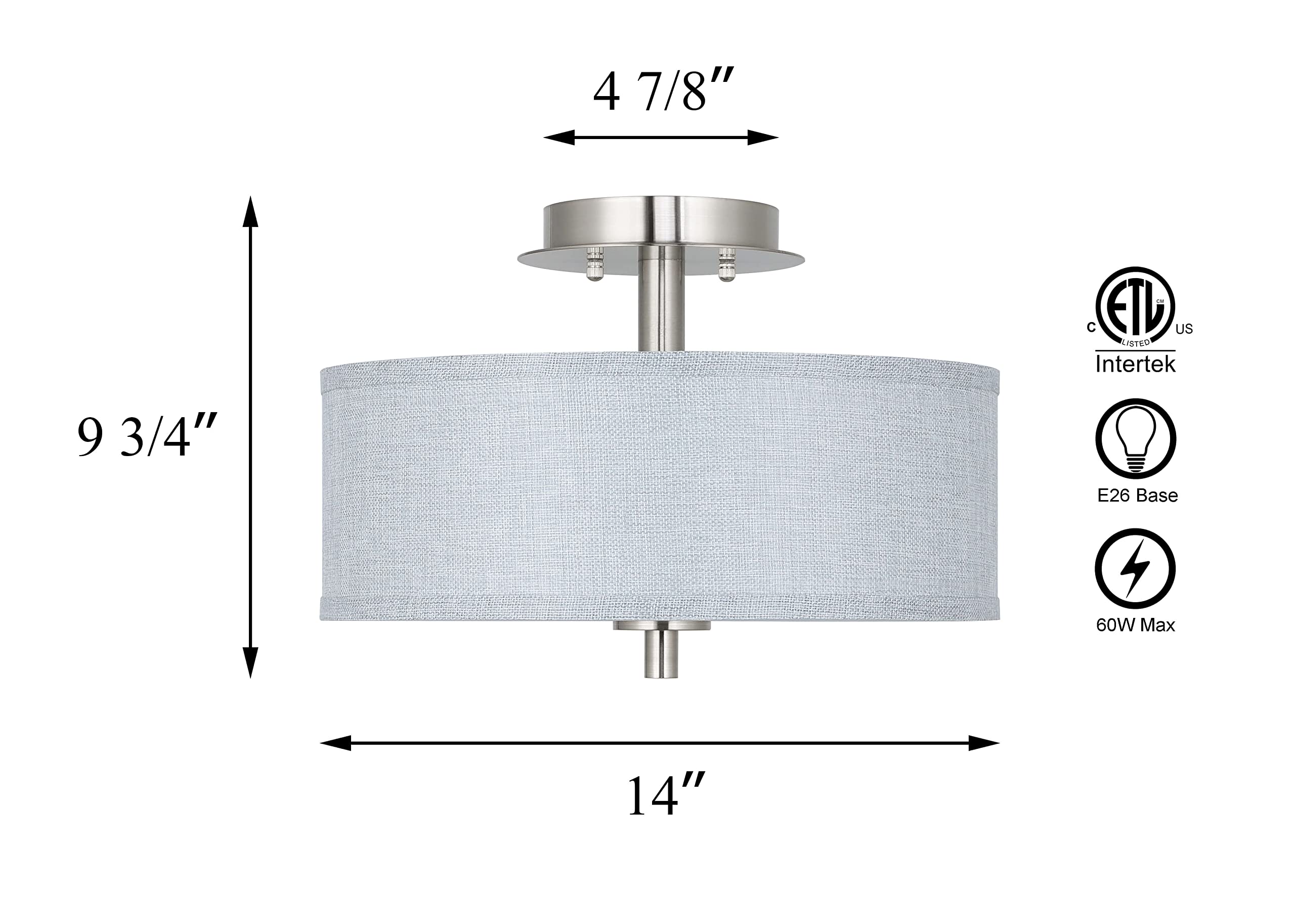 Xinbei Lighting Semi Flush Mount Ceiling Light, 3 Light Drum Light Fixture With Linen Fabric Shade Brushed Nickel For Living Roo