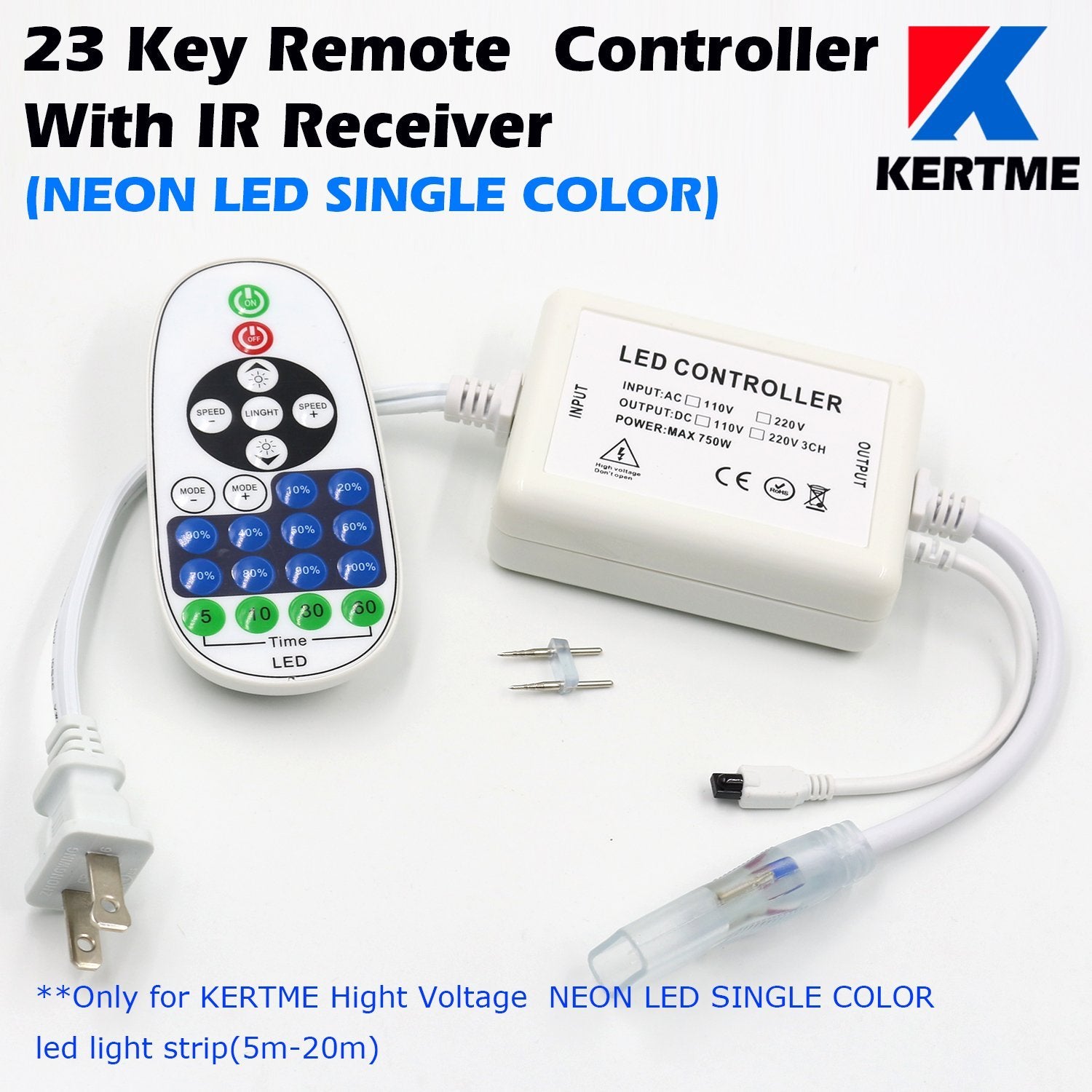 KERTME LED Neon Light Strip, Waterproof & Dimmable, 32.8ft, Warm White, Model Neon LED-WW-10M