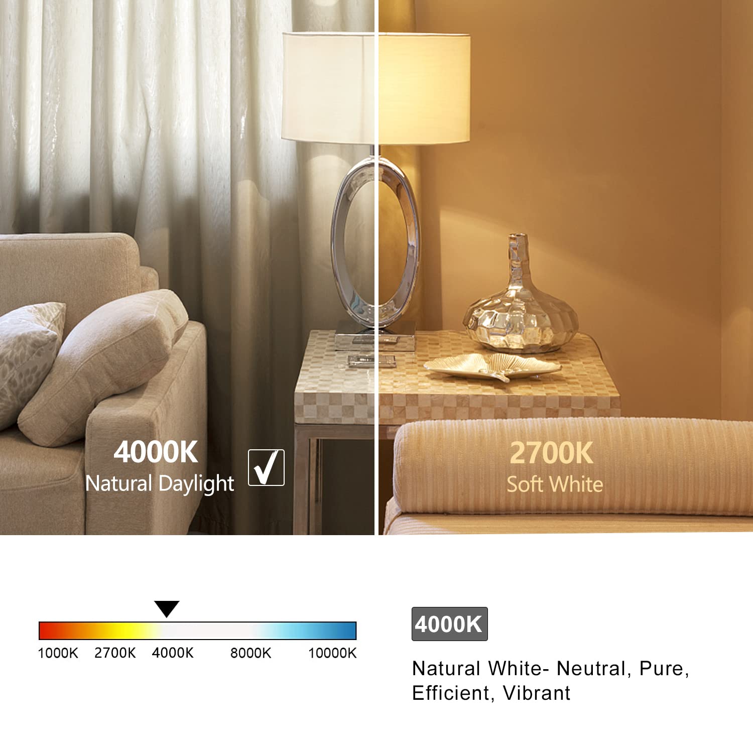 Austin Coast G25 LED Globe Bulbs, Vintage Dimmable E26, 6W (60W Equivalent), 4000K Neutral White, 6 Pack for Bathroom Makeup Mirror