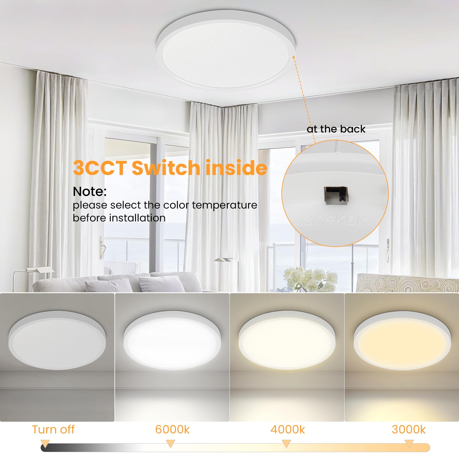 Uthcracy Flush Mount Ceiling Light Fixtures, 24W Flat Close To Ceiling Led Lights, Low Profile Round Surface Mount Ceiling Lights For Bedroom Kitchen Living Room, White, 2-Pack
