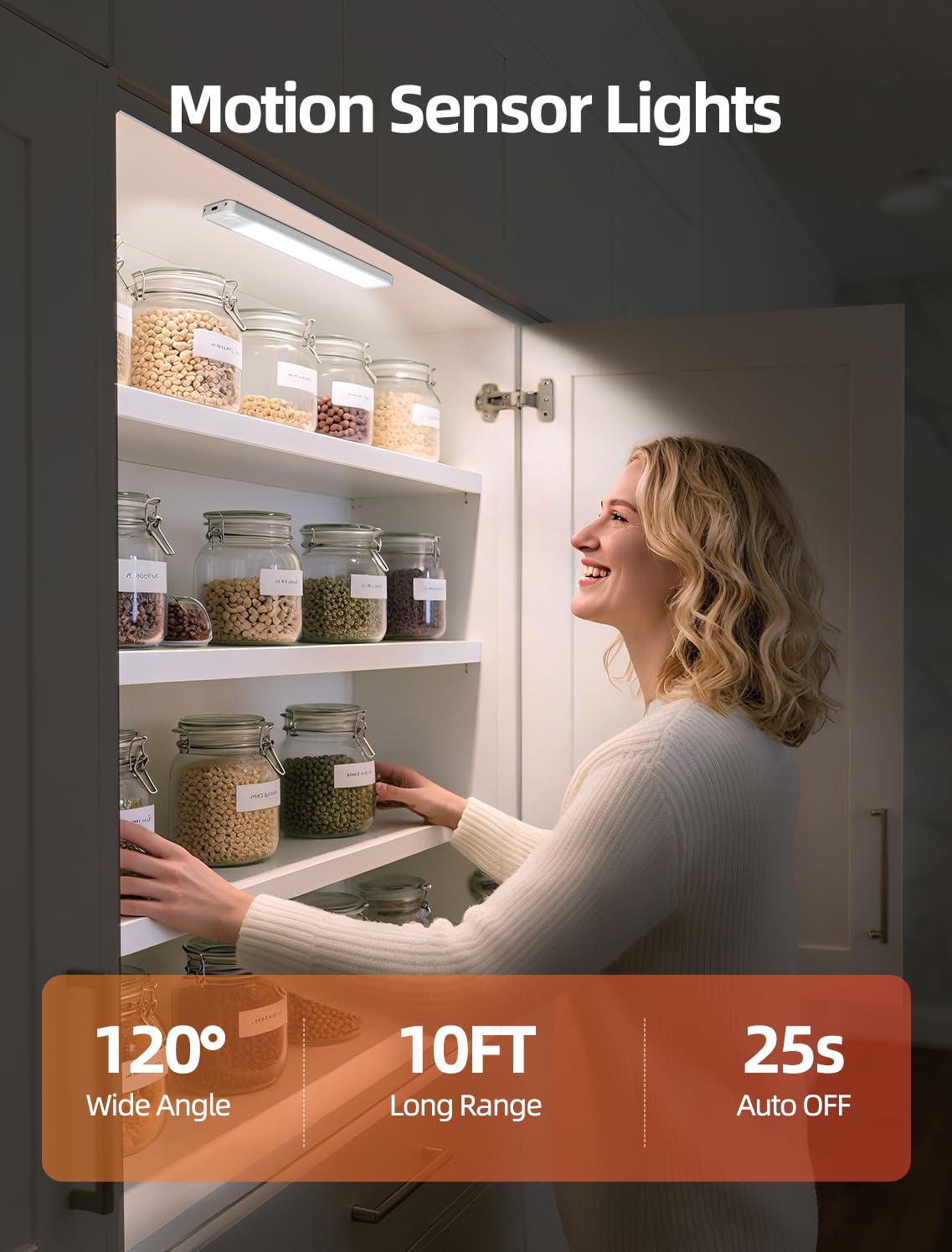 Under Cabinet Motion Sensor Lighting: Dimmable Rechargeable Lights Indoor - Battery Operated Lights - Undercabinet Wireless Closet Light Magnetic Led Light For Kitchen Home Bathroom Counter 3 Pack