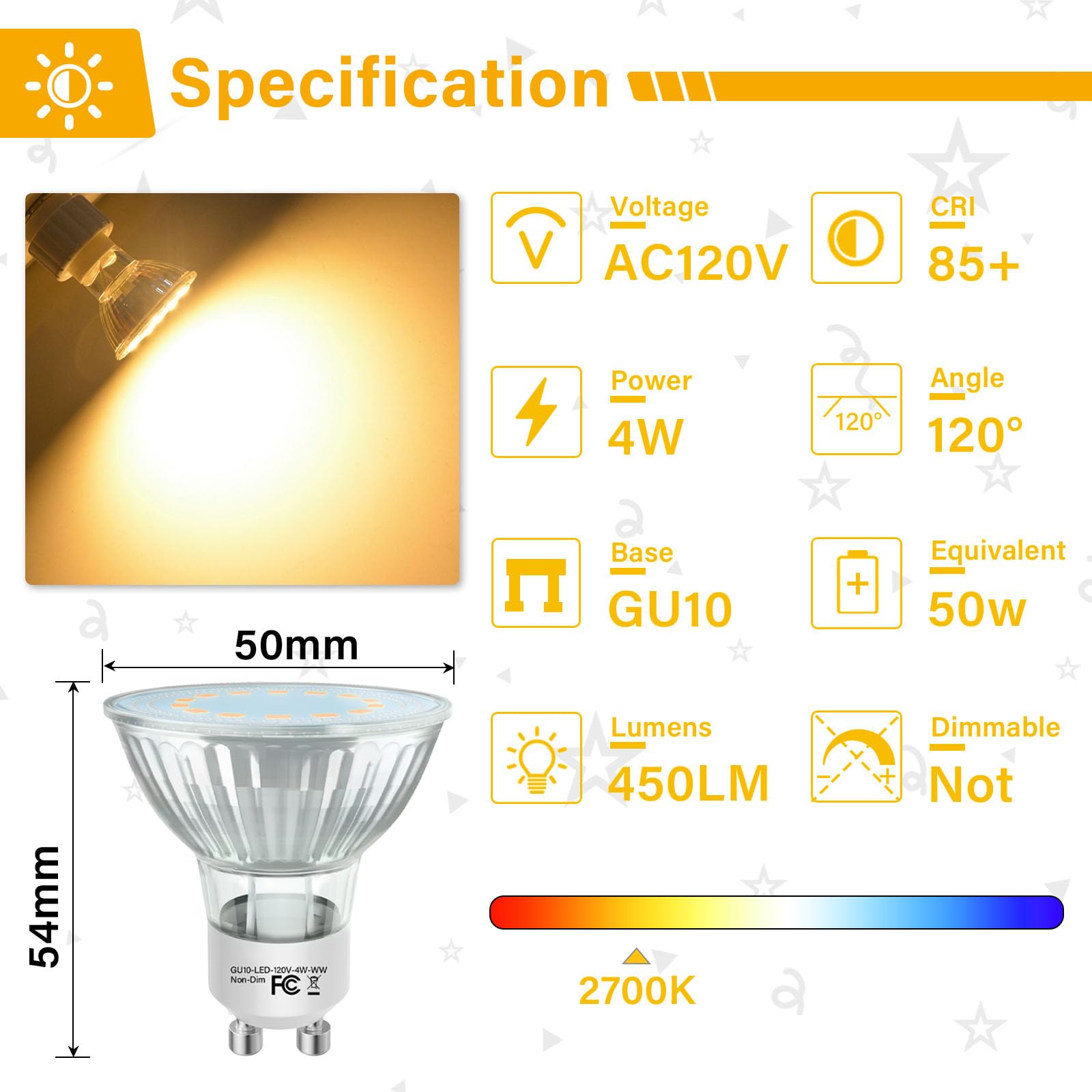 Gu10 Led Bulb  50 Watt Halogen Equivalent  2700K Soft White Gu10 Bulb For Track  Recessed Lighting  4W 450 Lumens Mr16 Led Bulb For Kitchen  Range Hood  Living Room  Bedroom  6 Pack