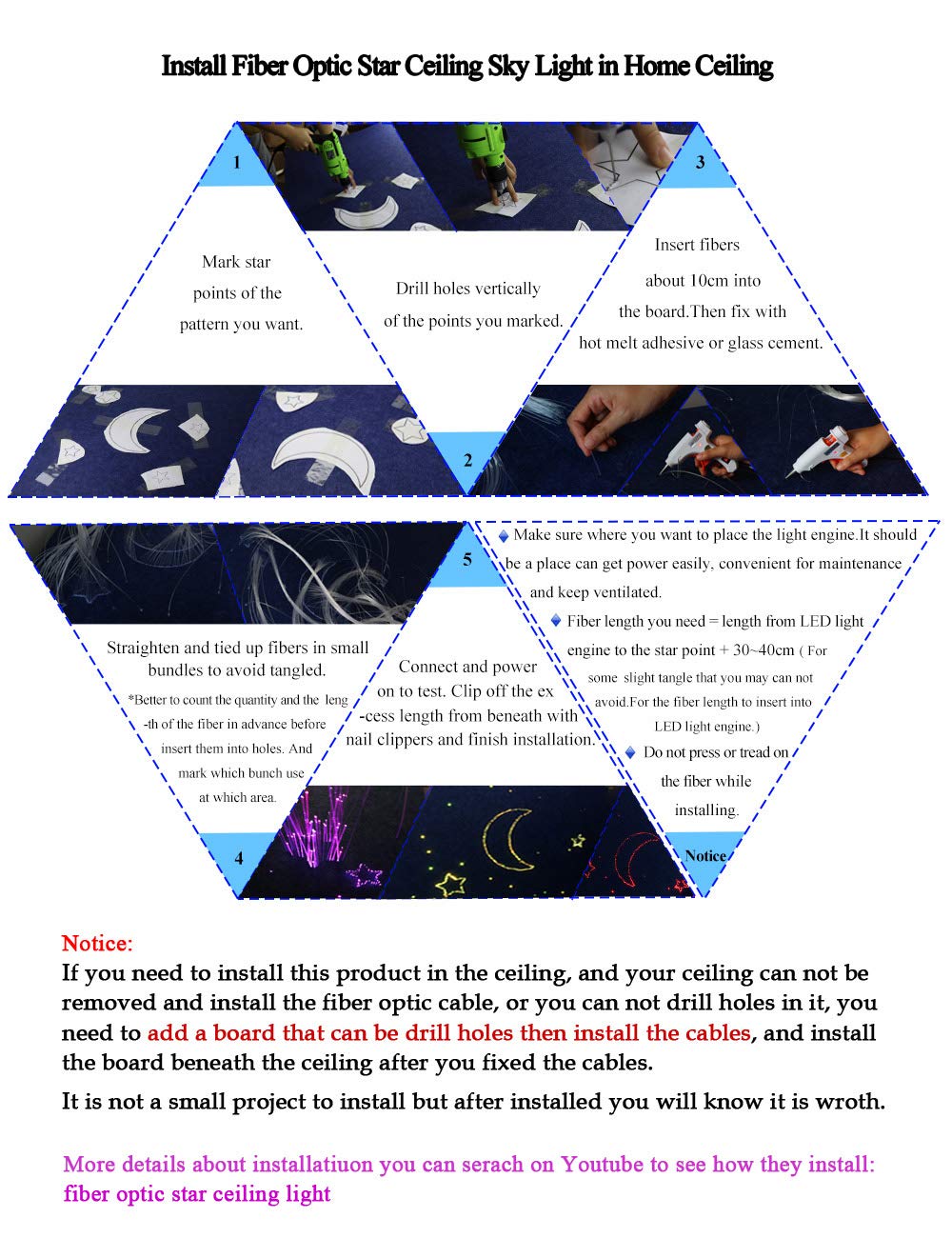 Akepo 16W Rgbw Fiber Optic Twinkle Lights Kit, 550Pcs 0.03In X 13.1Ft, Multicolor, App+Music Control, Shooting Star Effect