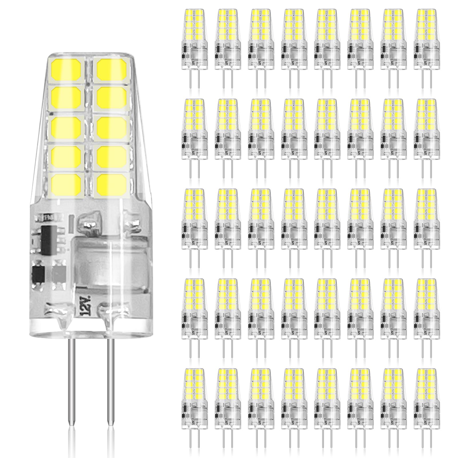 BUBO 40 Pack G4 LED Bulb 2W Equivalent 30W 6000K Daylight 250 Lumens 360Beam Angle  T3 Halogen Bulb Replacement Landscape Bulbs  AC/DC 12V Led Lights G4 Bi-Pin Base for Outdoor Landscape Lighting