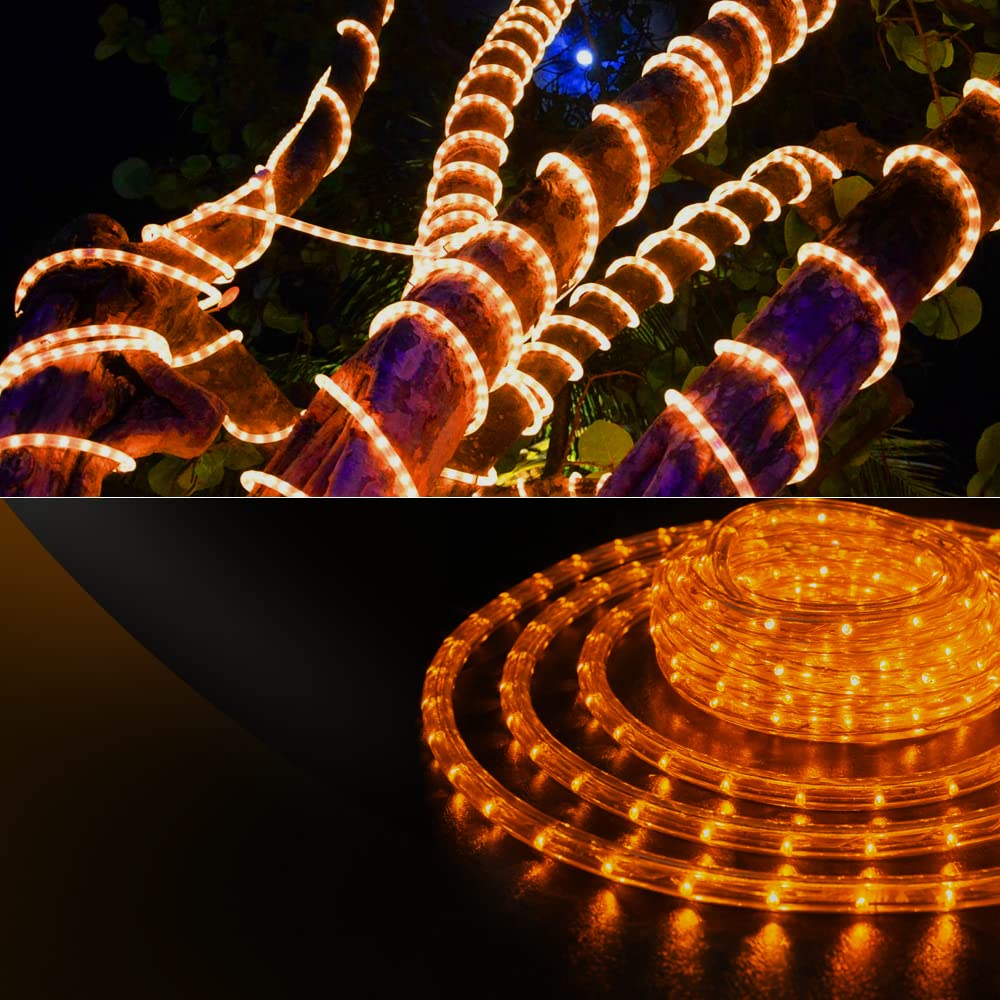 Wyzworks 50Ft Led Rope Lights, Permanent Outdoor Waterproof Connectable Flexible W/Clear Pvc Tube, Etl Certified, Festive Holiday Christmas Lighting Garden Accent Lounge Terrace Decor - Orange