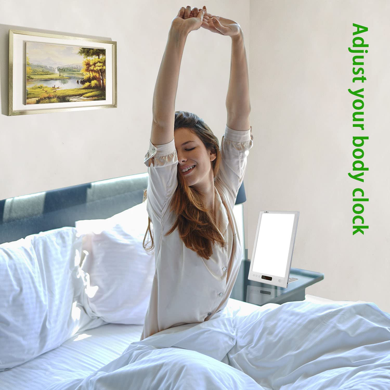 JUXLamp Sunrise Wake-Up Light Therapy Alarm Clock, 12000lux, UV-Free, Model SAD-DP-21, White