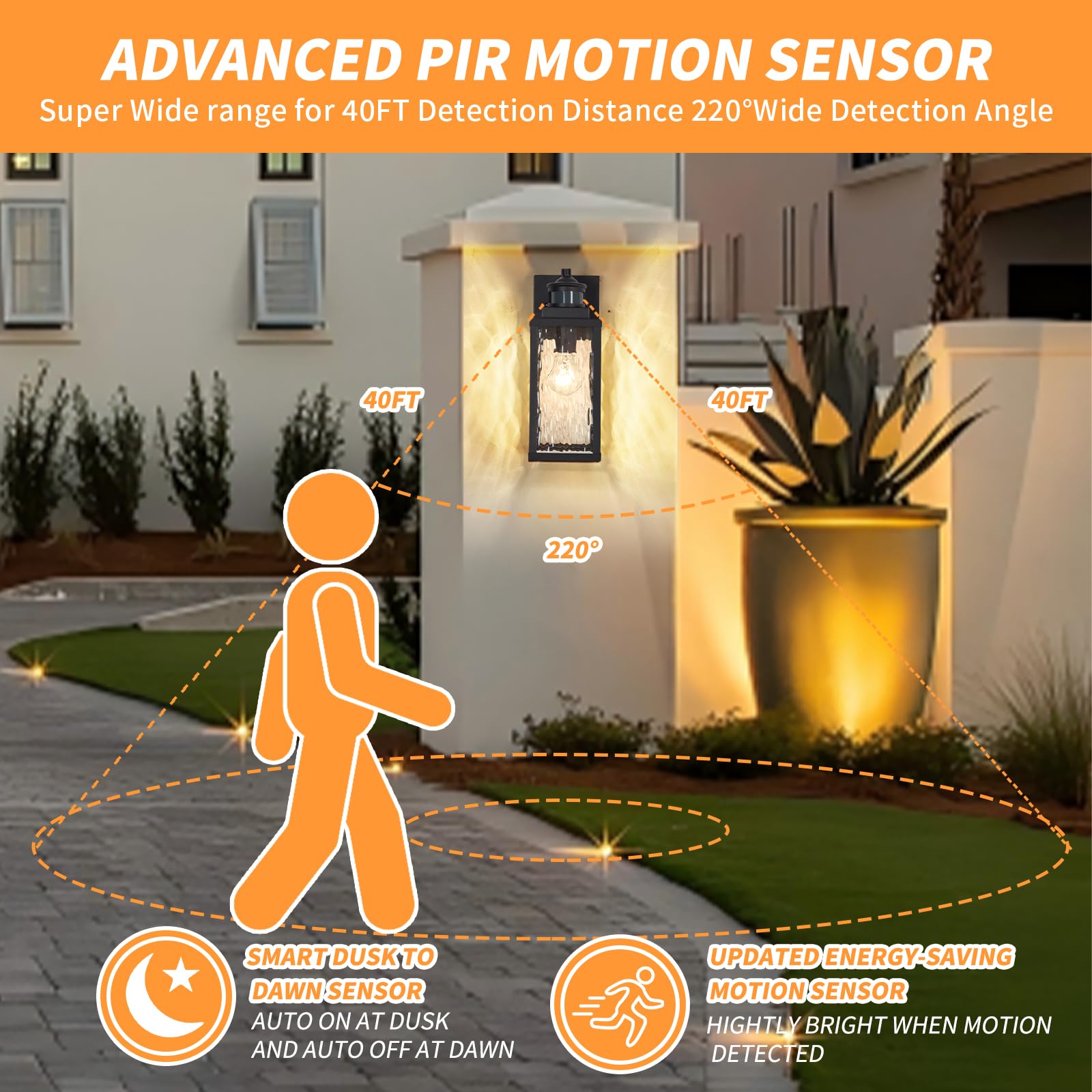 Mdenlt 2 Pack Motion Sensor Outdoor Wall Lights,Updated Dusk To Dawn Outdoor Lighting, Exterior Light Fixtures Wall Mount With W