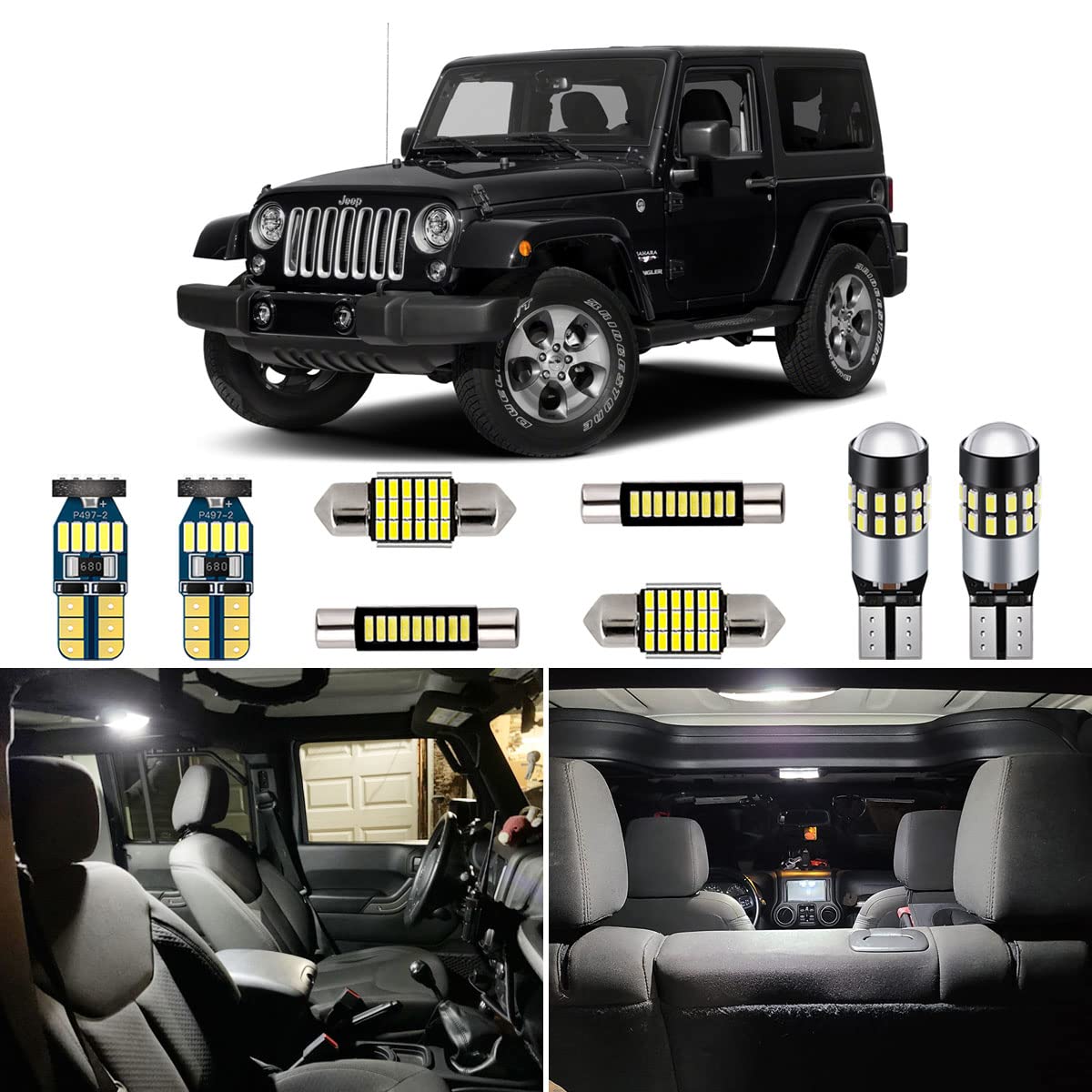 Autogine 7 Piece Canbus Led Interior Light Kit For Jeep Wrangler Jk 2-Door 2007 2008 2009 2010 2011 2012 2013 2014 2015 2016 201