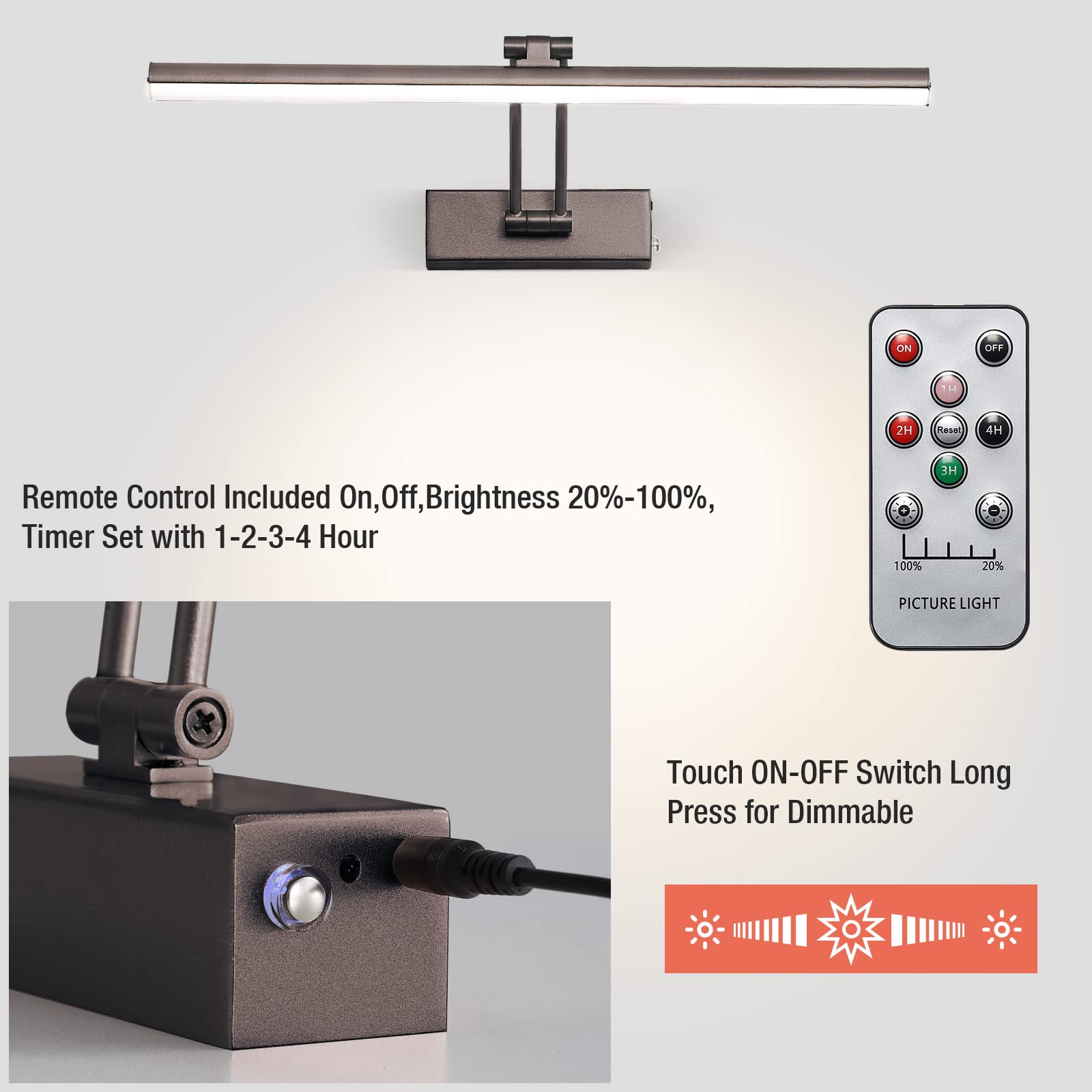 Howmzon Picture Light,Battery Operated Picture Lights With Remote, Rechargeable Painting Wall Light,16'' Full Metal Art Lights F