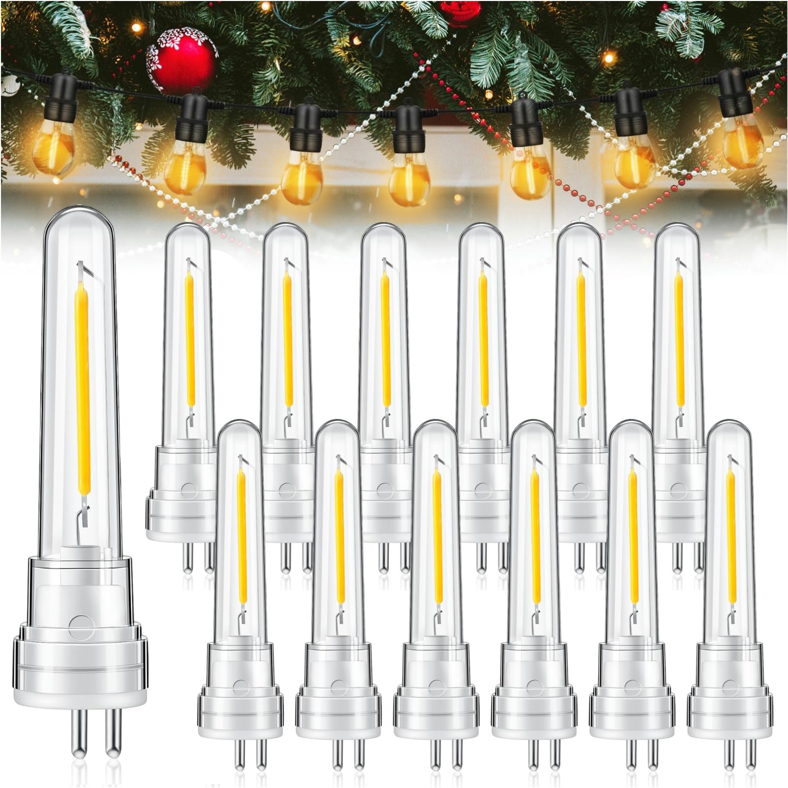 Rossesay 12 Pcs S14 Replacement Light Bulbs 1.5 Watt Led Bulb With 2 Prongs 2700K 120V Waterproof String Lights Accessories For 