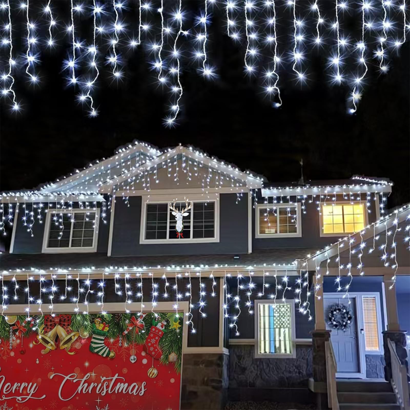 YEGUO Icicle Lights 800 LED Waterproof Christmas Lights, 66ft, 8 Modes, White, Connectable, Lamp String