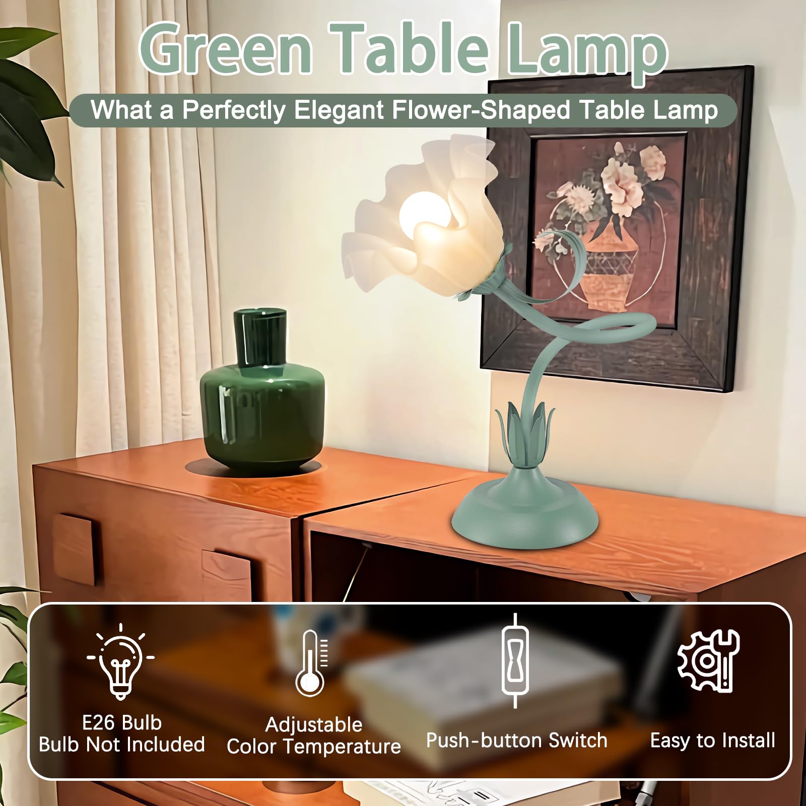 Women Bedside Table Lamps For Bedroom, Cute Flower Desk Lamp With Adjustable Flexible Gooseneck, 3 Color Temperatures Nightstand