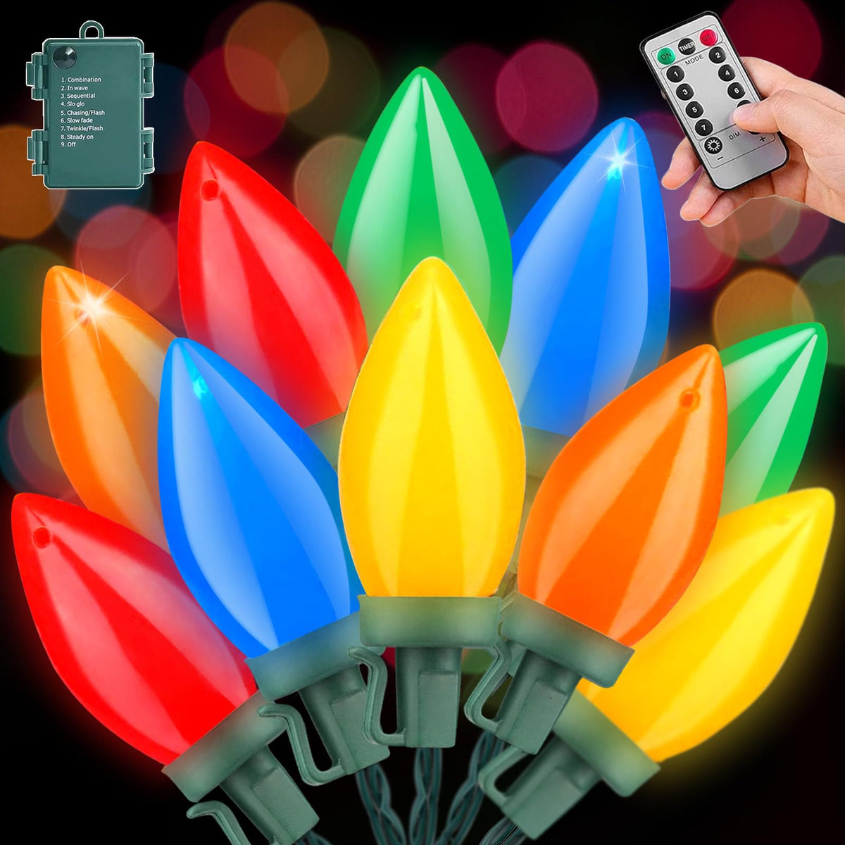 LED Christmas Lights Battery Operated Lights with Remote, 27 FT C9 String Lights, 8 Mode Twinkle C9 Vintage Christmas Lights wit