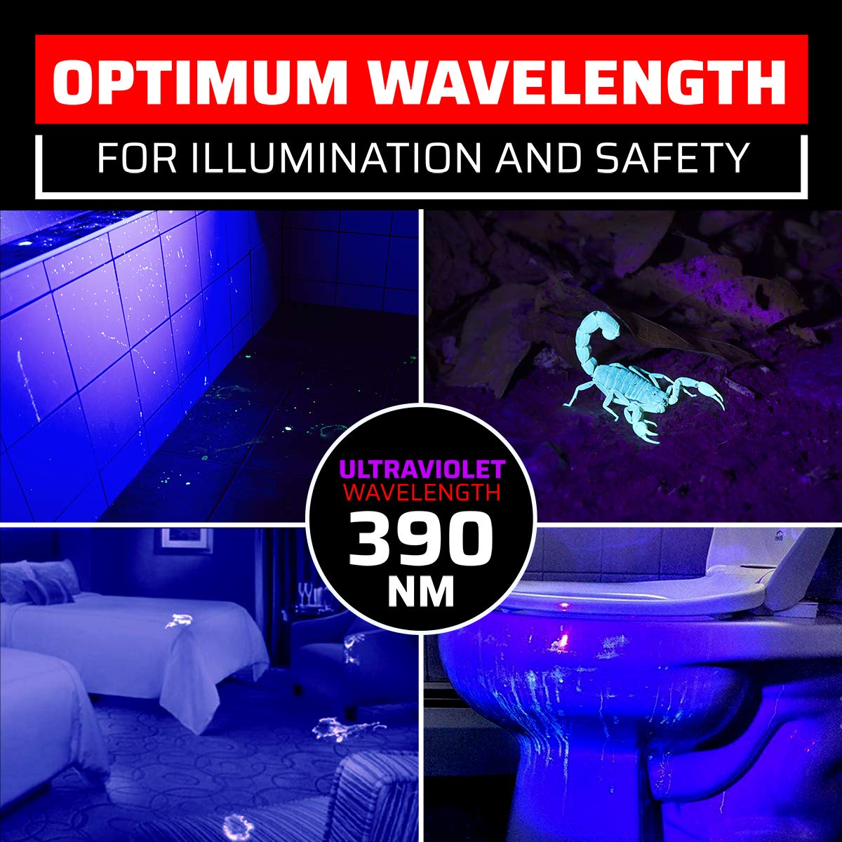 GearLight UV Black Light Flashlight S100 [2 Pack] - Mini Blacklight for Pet Urine, Stains, and Inspections - Black