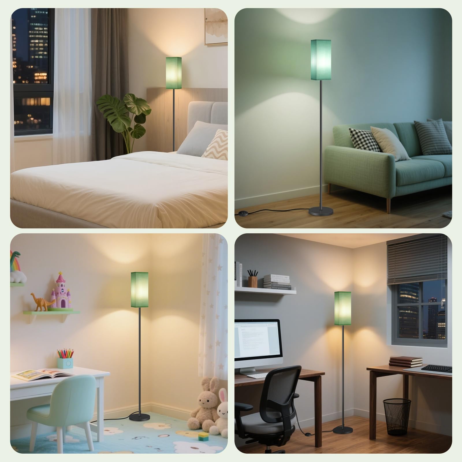 GOEBLESON 64.6" Modern Floor Lamp, Black & Green, Metal, ETL Listed, with Foot Switch, Model J07LD05 for Living Room & Bedroom